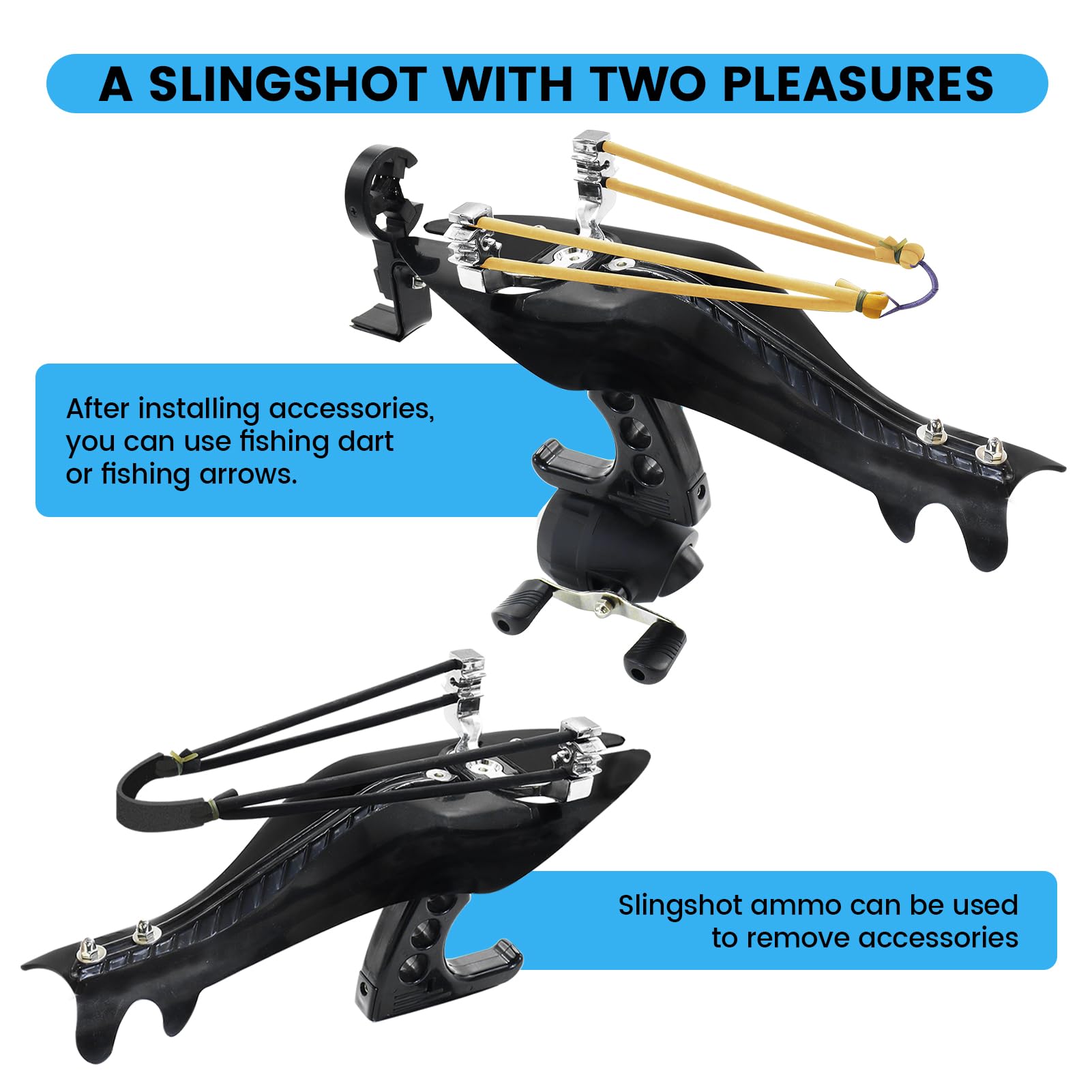 Professional Fishing Slingshot Kit with Reel - High-Power Catapult Sling Shot with Arrows, Brush Flashlight Bracket & 4 Rubber Bands - Includes 5 Fishing Broadheads - Perfect for Outdoor Hunting, Camping & Survival Gear