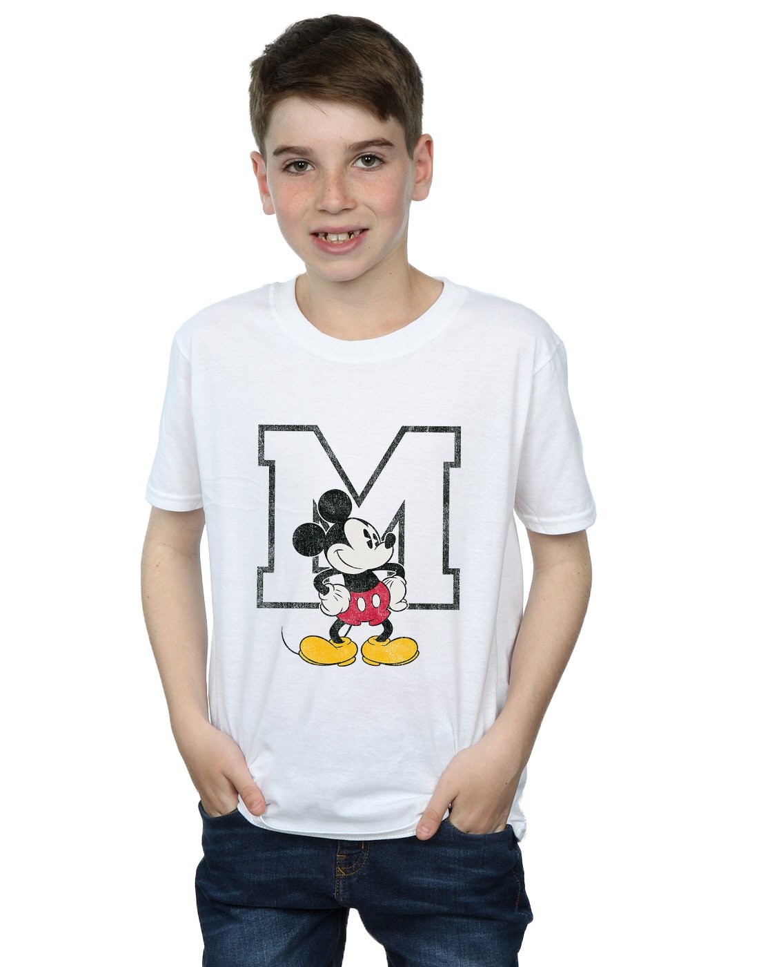 Disney Mickey Mouse Classic Boys T-Shirt for Kids 7-8 Years - White Cotton Tee for Casual Wear, School, and Playtime