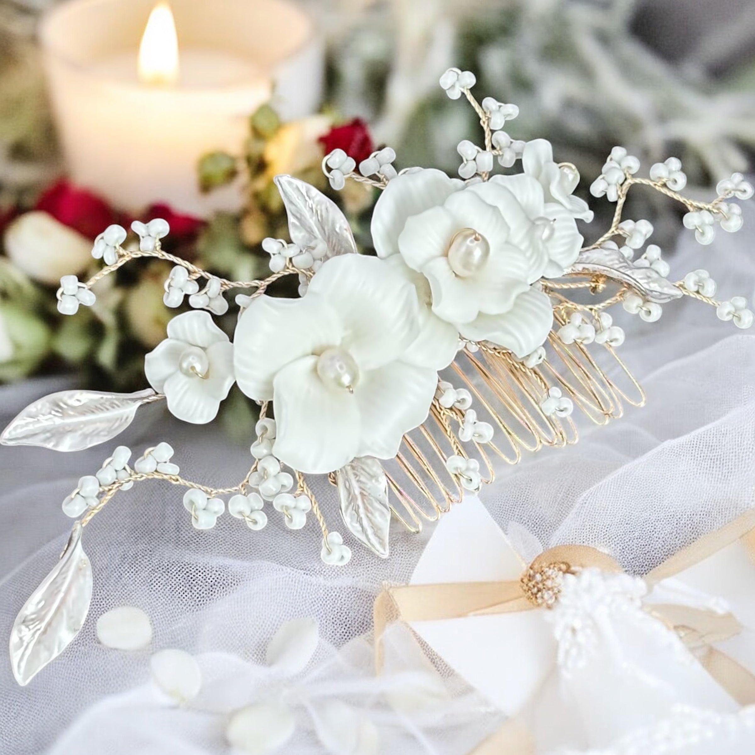 Elegant Gold Floral Bridal Hair Comb with Pearl Embellishments - Perfect for Weddings, Prom & Special Occasions | TT1076