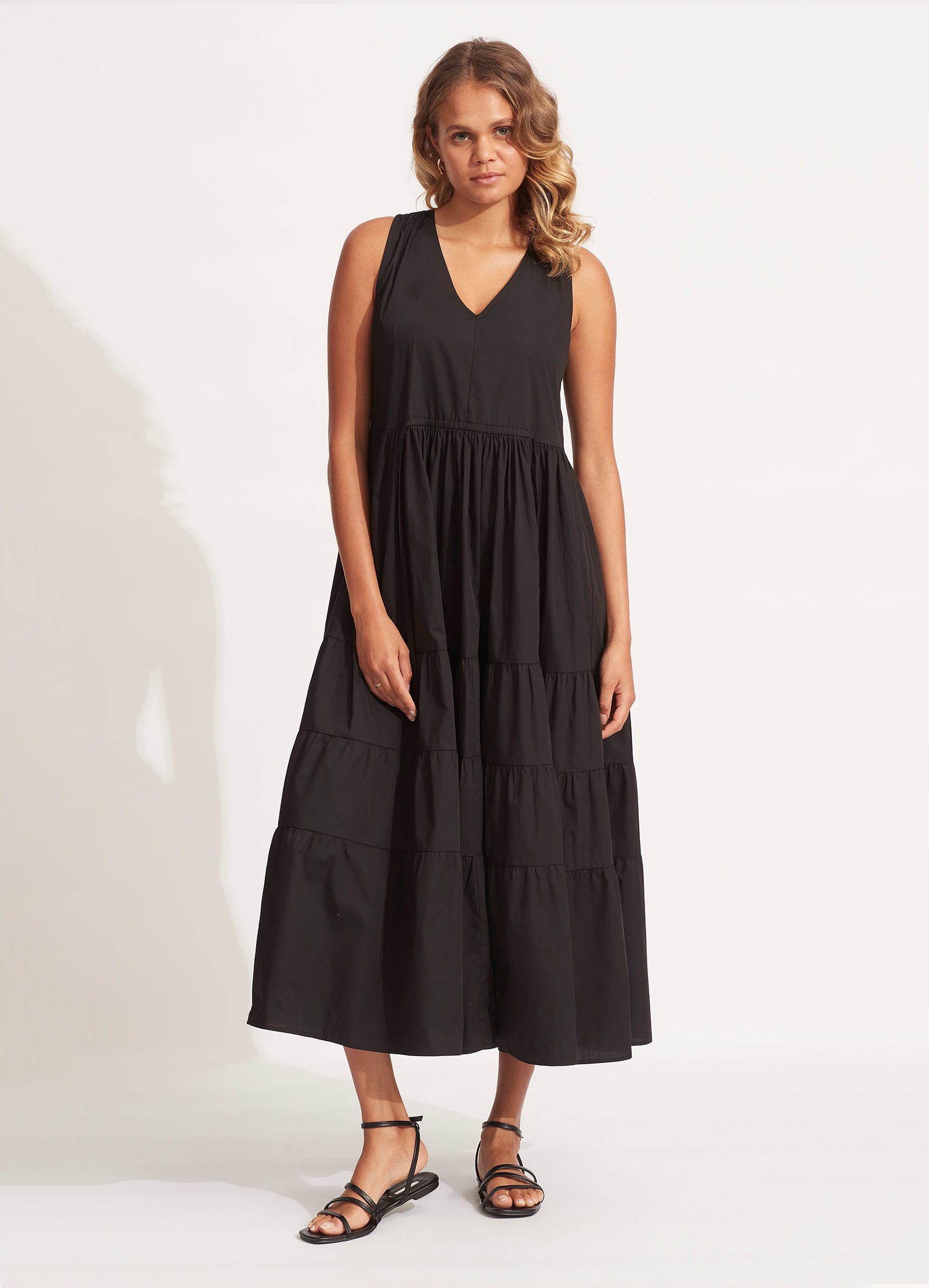 Elegant Black Cotton Poplin Maxi Dress for Women - Summer Beach Wedding & Casual Outfit