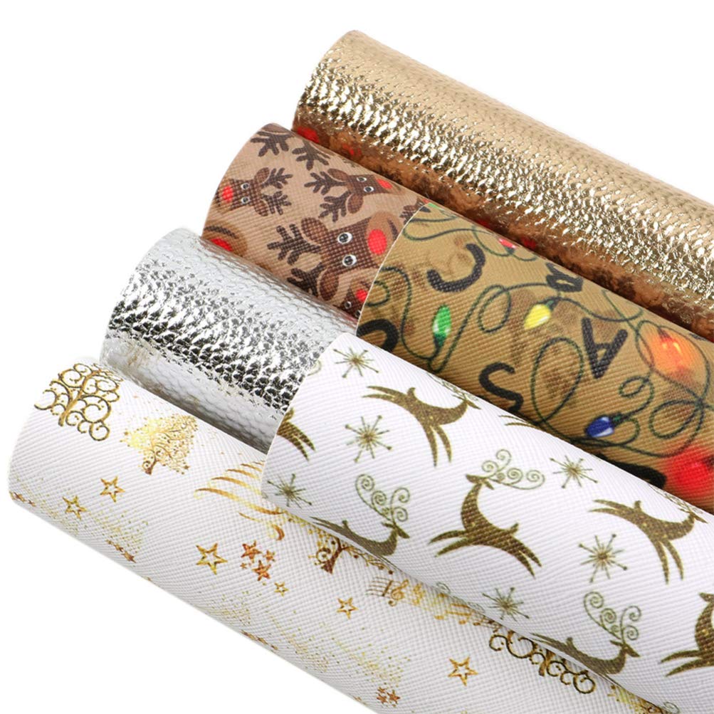 EXCEART 6Pcs Christmas Faux Leather Fabric Sheets - DIY Leather Craft Supplies for Earrings, Xmas Tree Decorations - Perfect for Holiday Crafts, Gift Making & Home Decor Projects