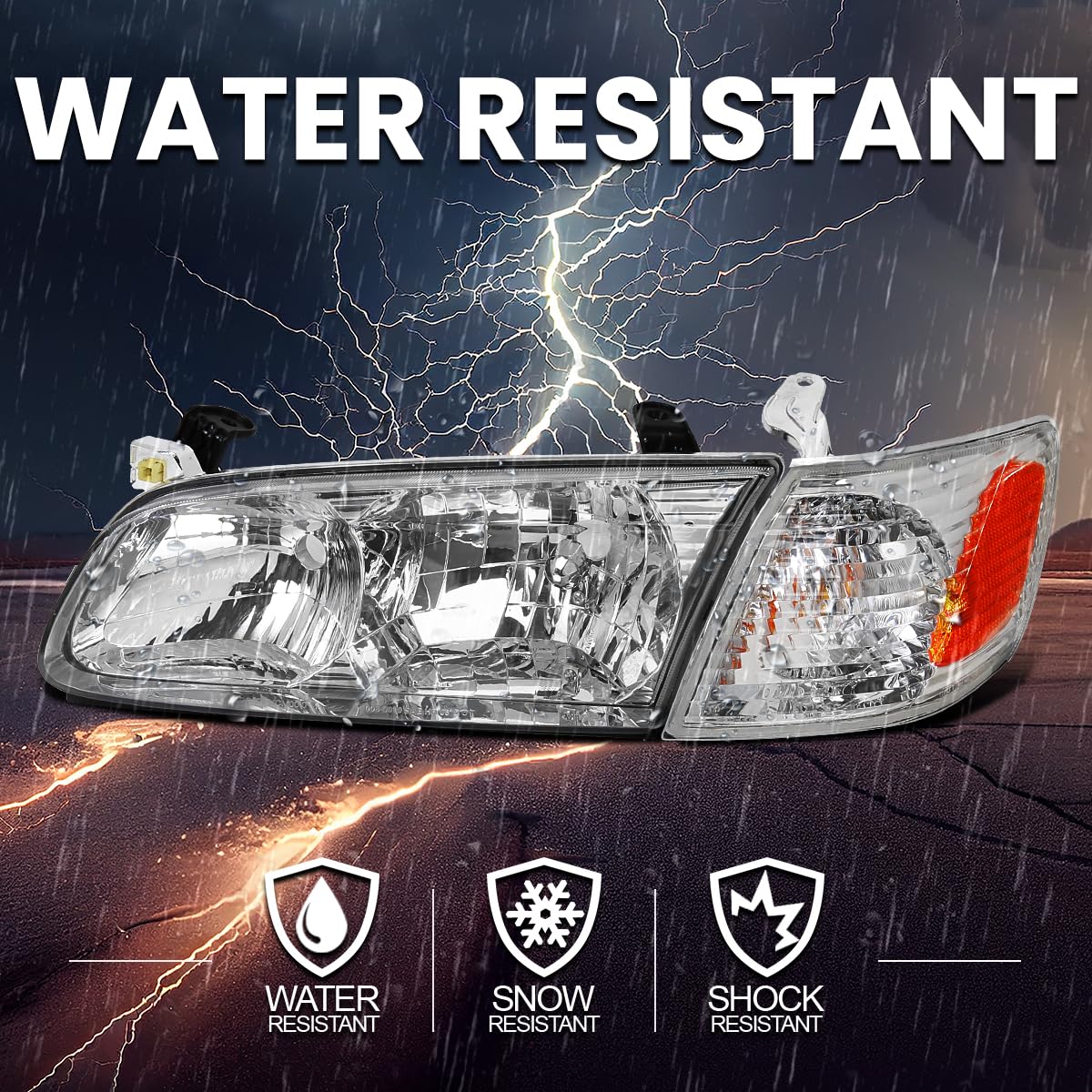 Spec-D Tuning Chrome Headlights & Corner Lights for 2000-2001 Toyota Camry - Left & Right Pair Headlight Lamp Assembly - Upgrade Your Ride with Stylish Lighting for Night Driving & Enhanced Visibility