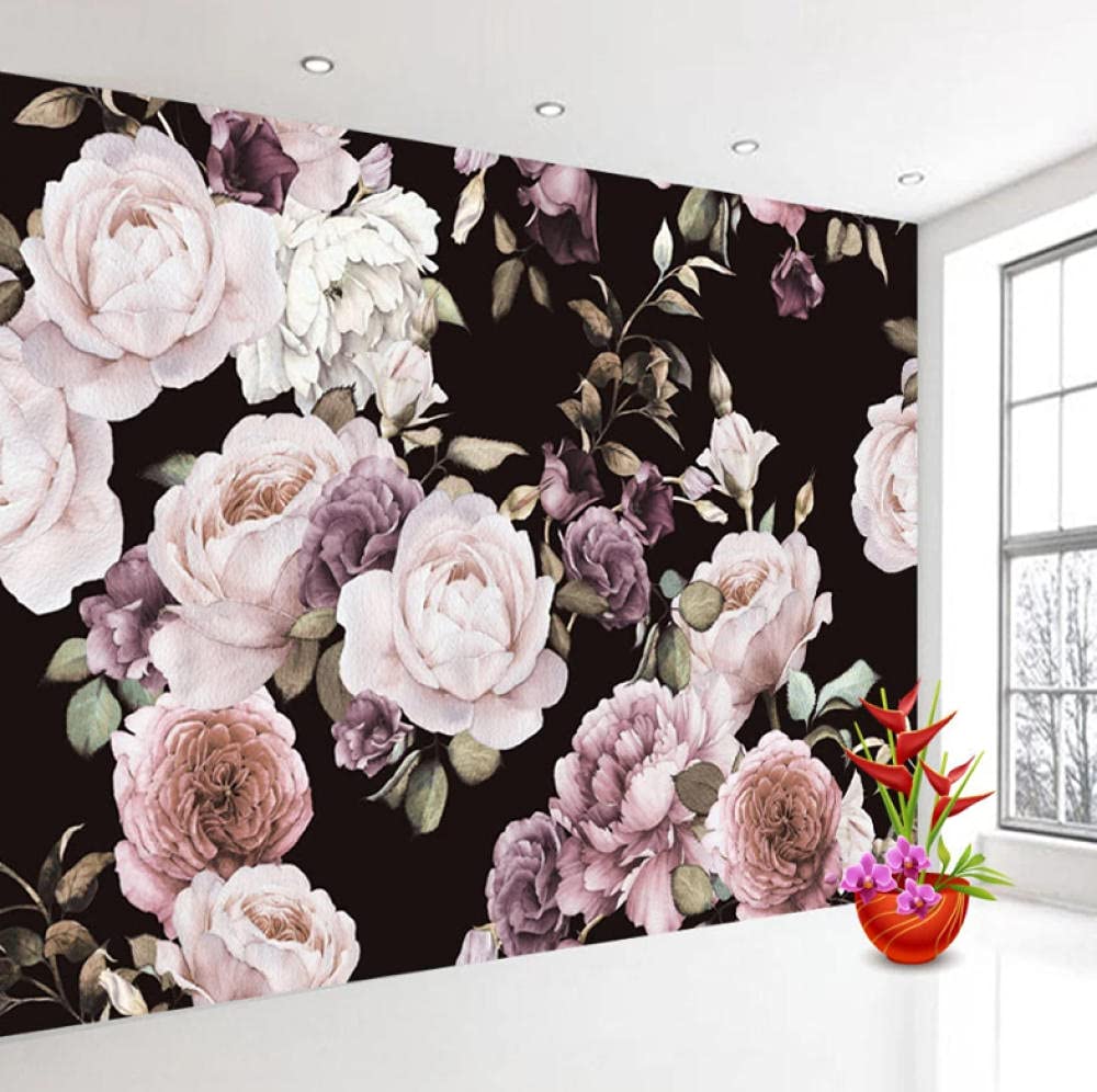 3D Black and White Rose Peony Flower Wall Mural Sticker - 250x175cm Self-Adhesive Wallpaper for Living Room, Bedroom & Home Decoration | Perfect for Feature Walls, Accent Walls & Home Interior Design