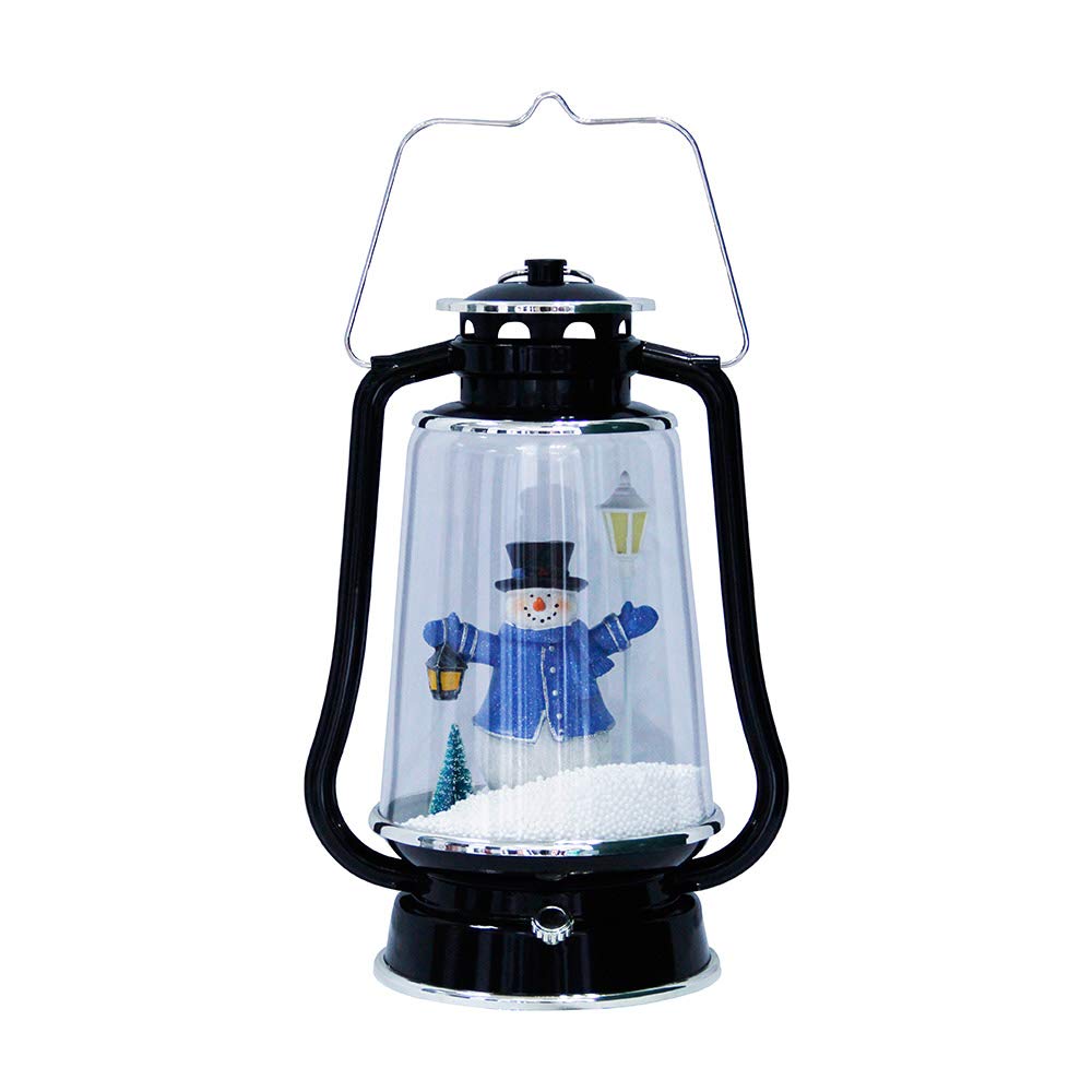 LED Snowing Decorative Barn Lantern with Santa/Snowman Figure - Musical Christmas Light for Home, Party & Holiday Decor (Black)