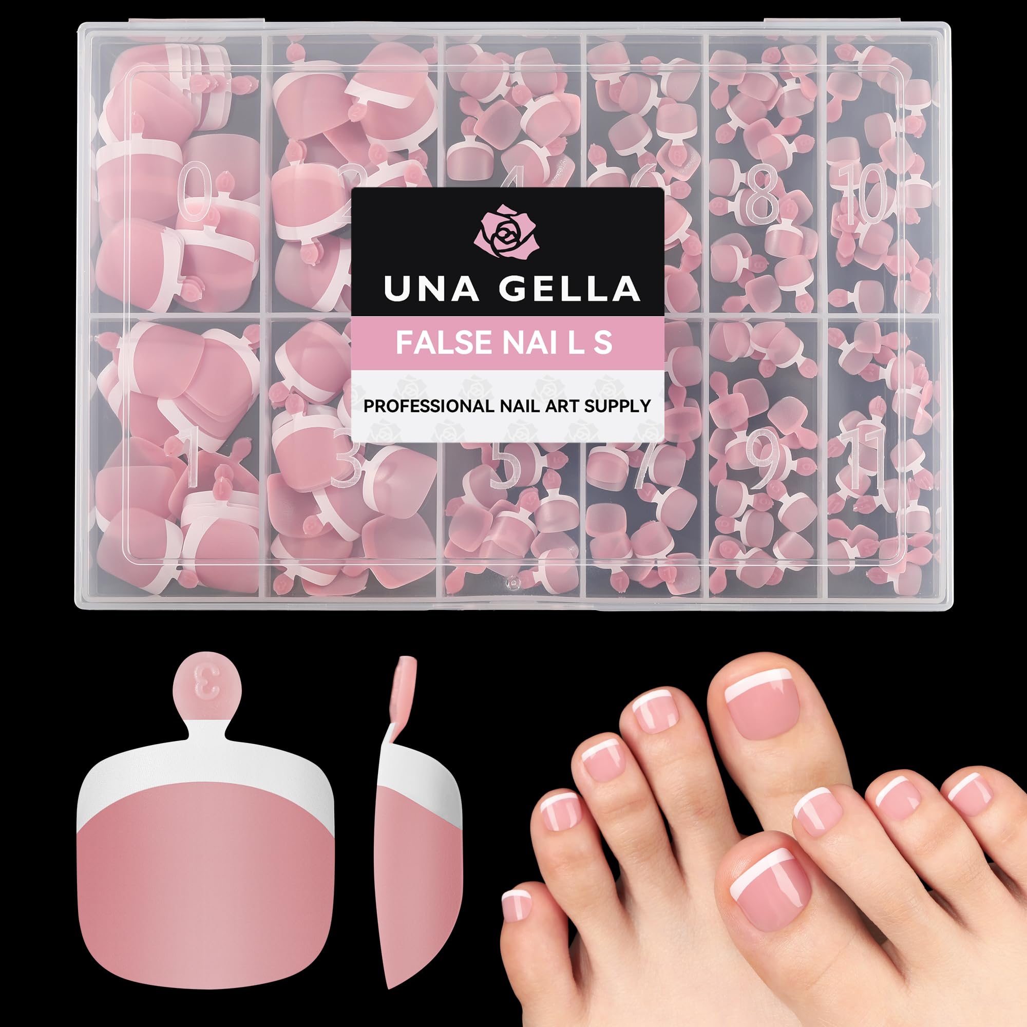 UNA GELLA Peach Pink French Tip Press On Toenails - 216pcs Soft Gel Nail Tips in 12 Sizes | DIY Salon & Home Manicure | Perfect for Pedicures, Parties & Summer Toes