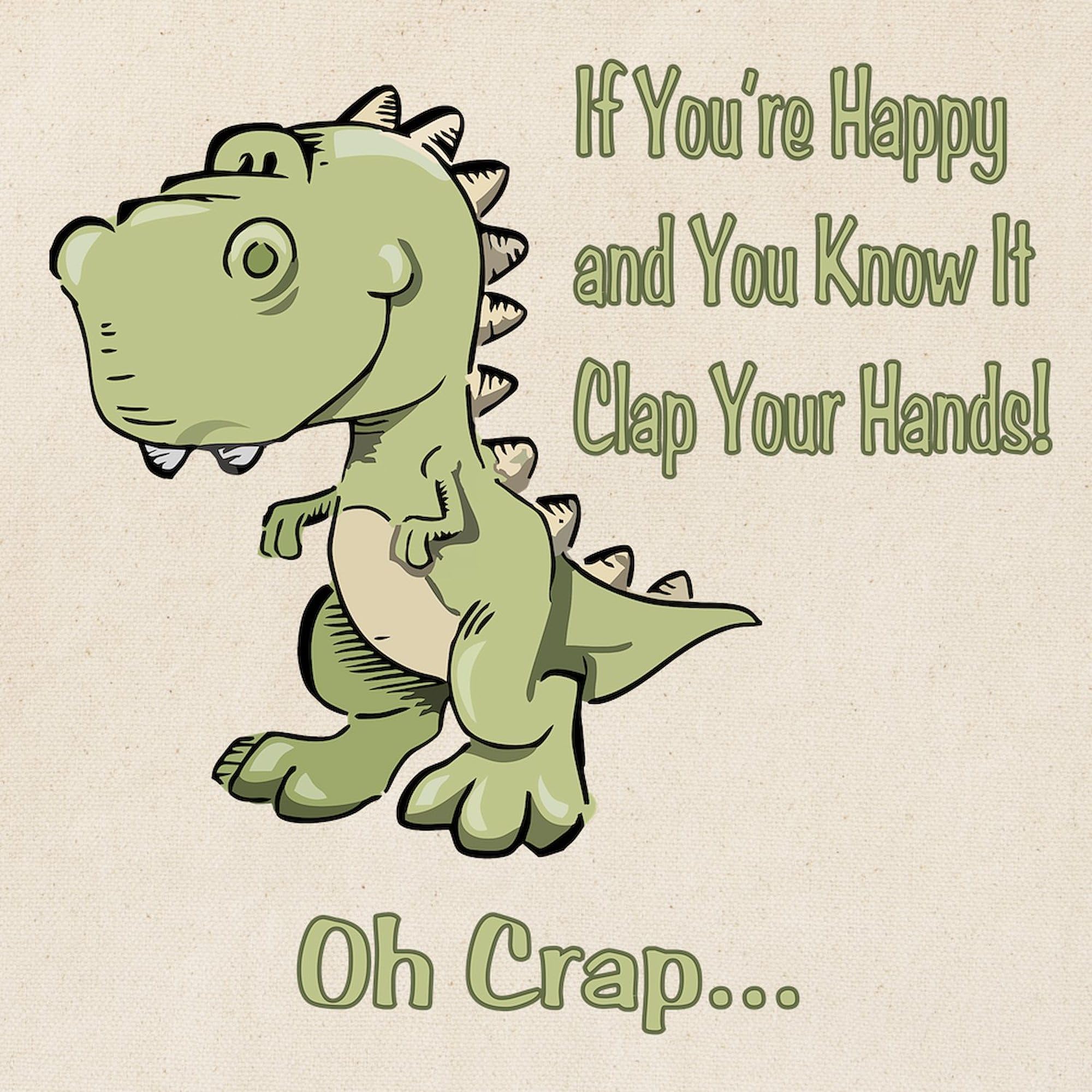 Happy Trex Tote Bag - Natural Canvas Reusable Shopping Bag for Groceries, Beach & Everyday Use | Eco-Friendly Cotton Tote with Dinosaur Design