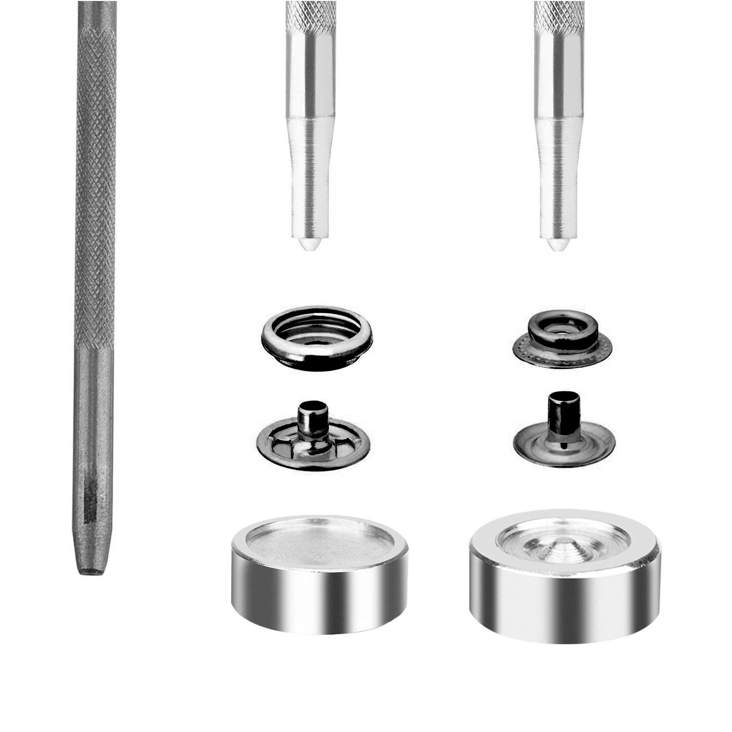 Premium Gun Metal Press Studs & Snap Fastener Kit with Hand Fixing Tool - Ideal for DIY Clothing, Leathercraft, and Bag Making Projects