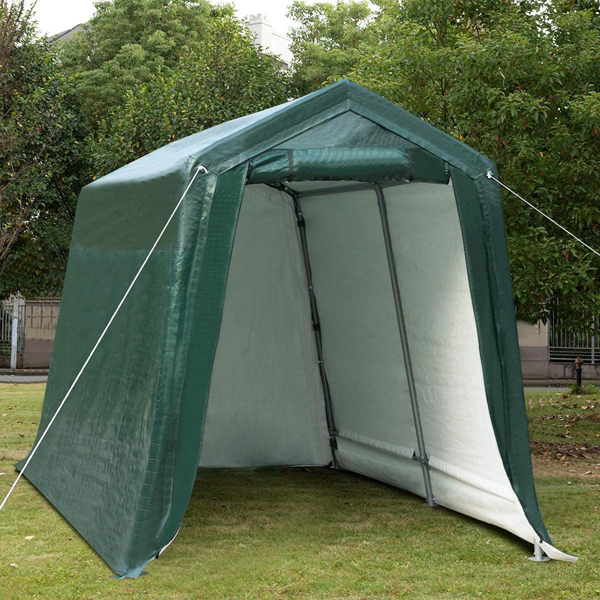 Tangkula 7x12 FT Heavy-Duty Outdoor Storage Shelter - All-Steel Metal Frame with Waterproof Ripstop Cover - Patio Storage Tent, Enclosed Carport Shed & Garage Shelter - Perfect for Backyard, Garden Equipment Storage & Vehicle Protection