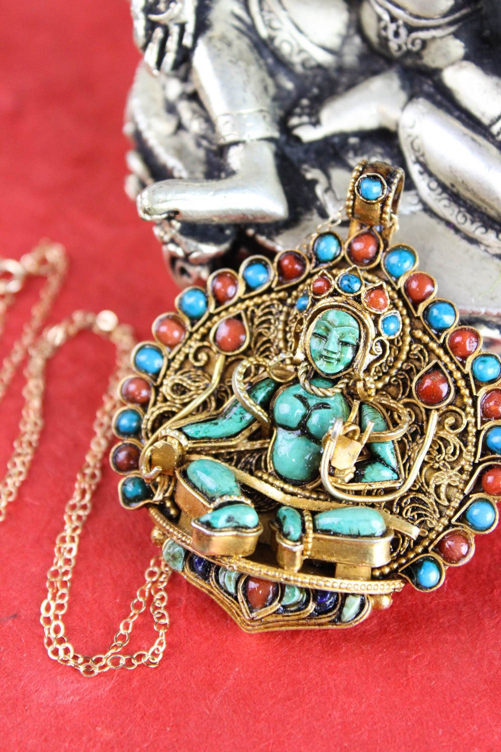Green Tara Thai Vermeil Masterpiece Pendant - Exquisite Buddhist Jewelry for Meditation & Spiritual Protection | Perfect for Yoga, Mindfulness & Gift Giving