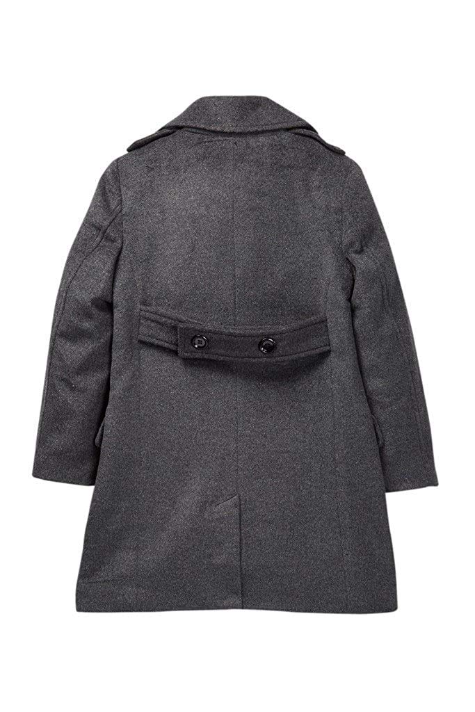 Isaac Mizrahi Boys' Wool Single-Breasted Overcoat with Epaulets - Classic Winter Coat for School, Parties & Formal Occasions