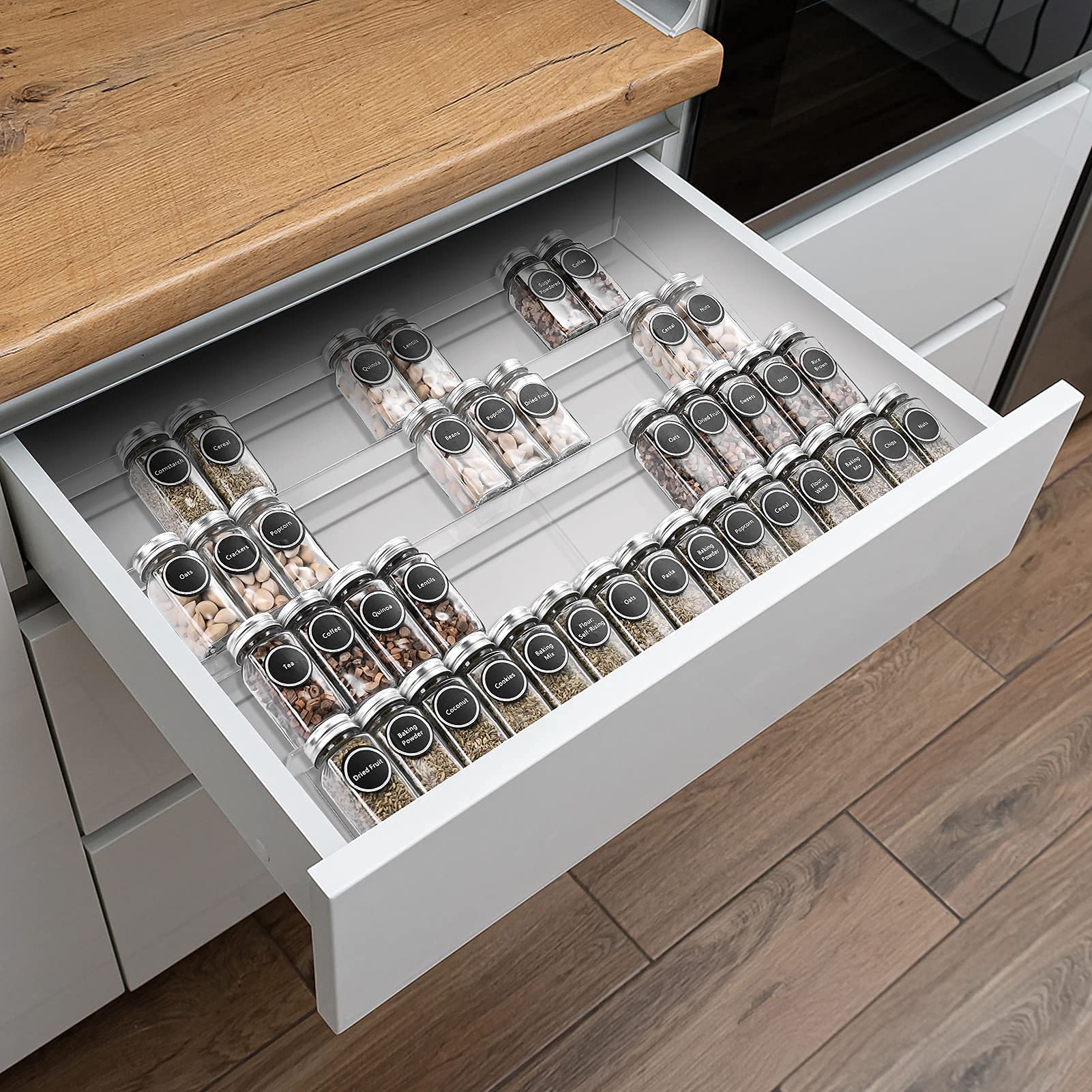 Acrylic Spice Rack Organizer - 3-Tier Kitchen Cabinet Storage Tray for Spices, Seasonings & Condiments (Jars Not Included) | Perfect for Pantry, Countertop & Drawer Organization