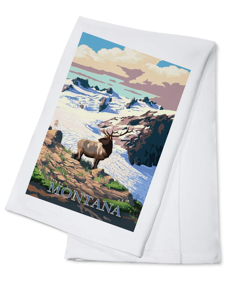 Montana Elk and Snowy Mountain 100% Cotton Tea Towel - Decorative Hand Towel for Kitchen, Bathroom, and Home Decor - Perfect for Dish Drying, Gift Giving, and Rustic Farmhouse Style