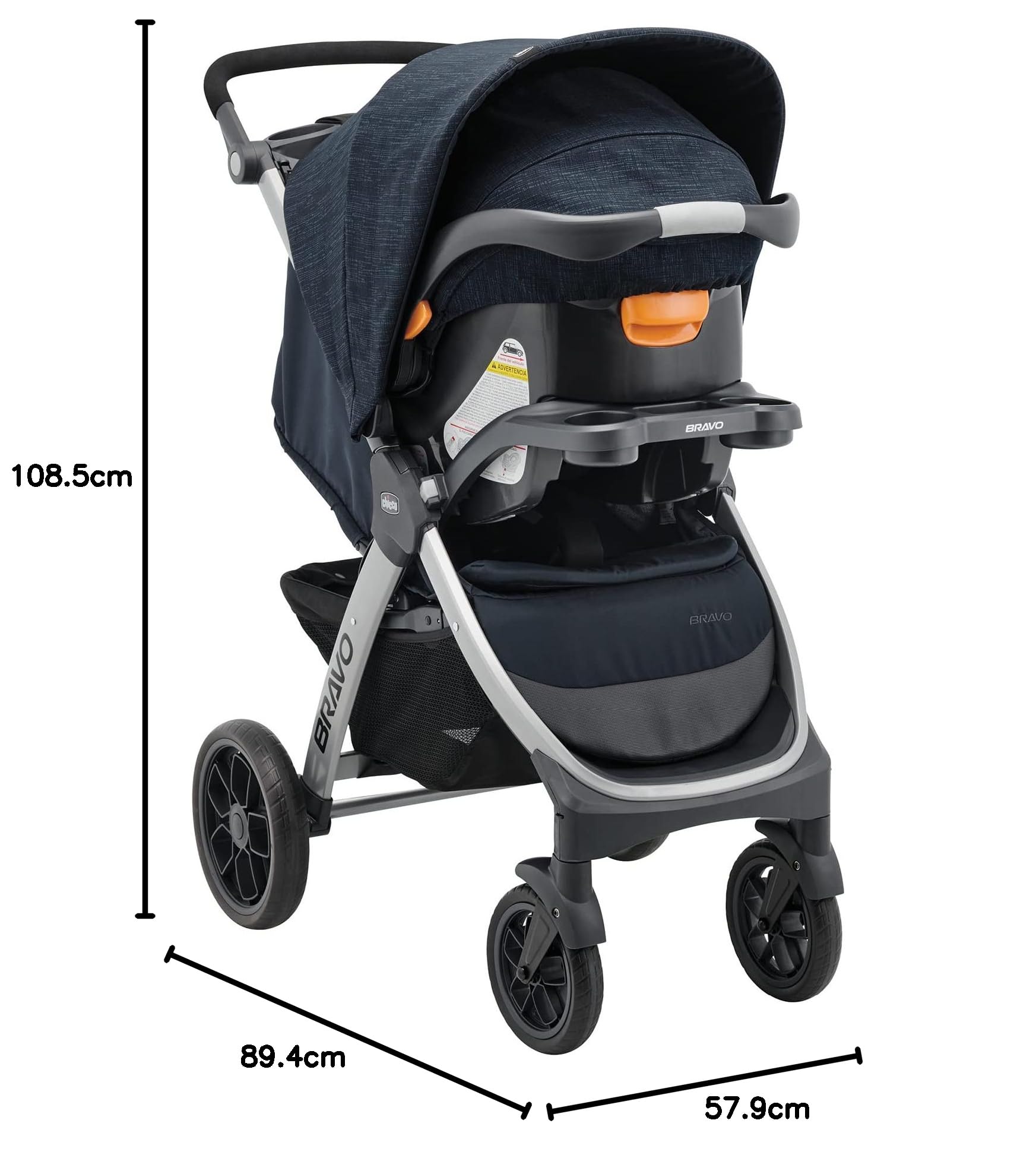 Chicco Bravo 3-in-1 Trio Travel System with Quick-Fold Stroller & KeyFit 30 Infant Car Seat - Brooklyn/Navy | Safe & Convenient Car Seat & Stroller Combo for Newborns | Perfect for City Walks, Shopping & Family Outings