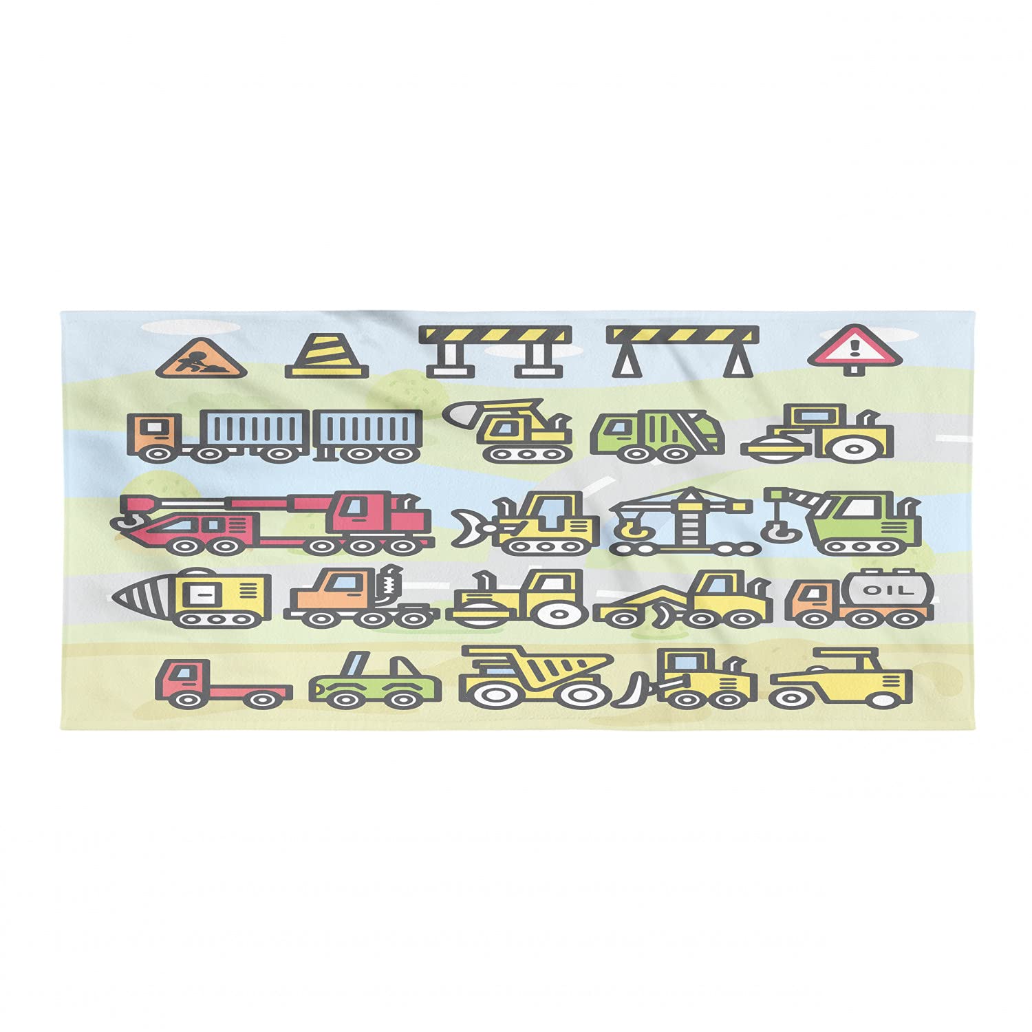 Ambesonne Cartoon Camping Towel - Excavator & Loader Machine Design Quick Dry Lightweight Microfiber Towel for Backpacking, Hiking, Beach & Outdoor Adventures - Multicolor