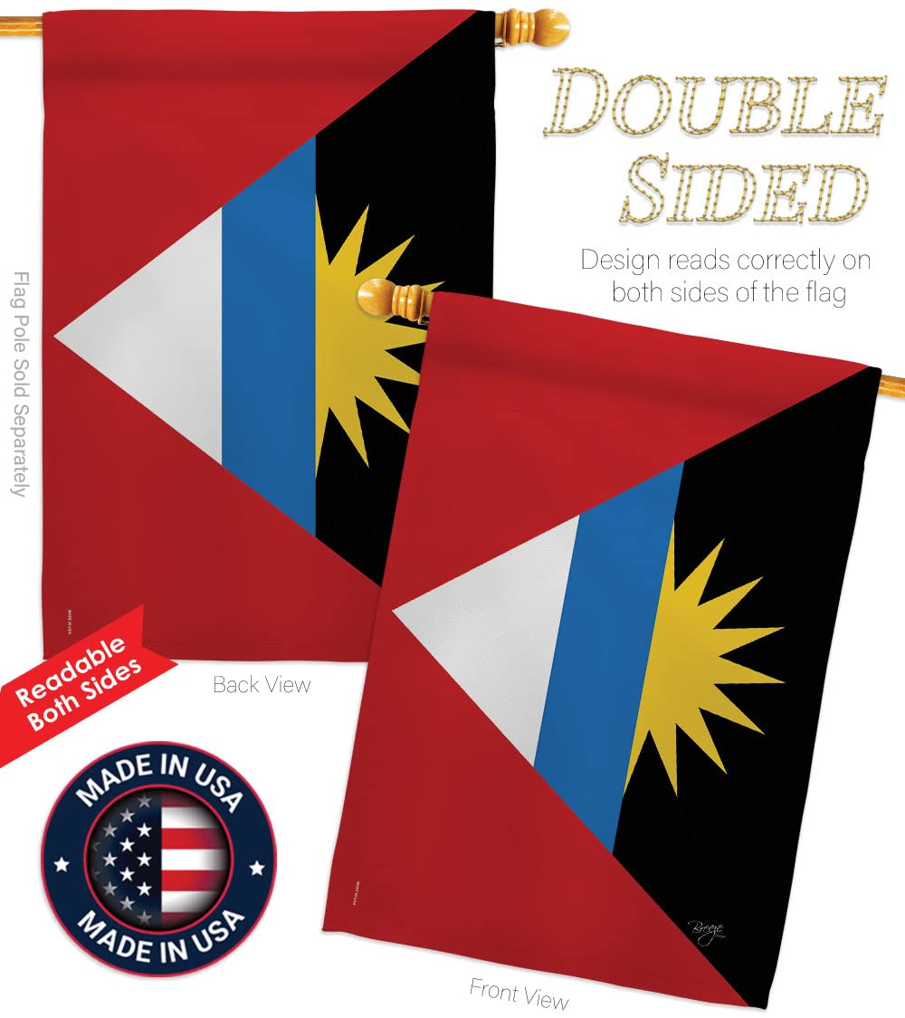 Antigua & Barbuda Flag Set 28x40in w/Pole - Home & Garden Decor