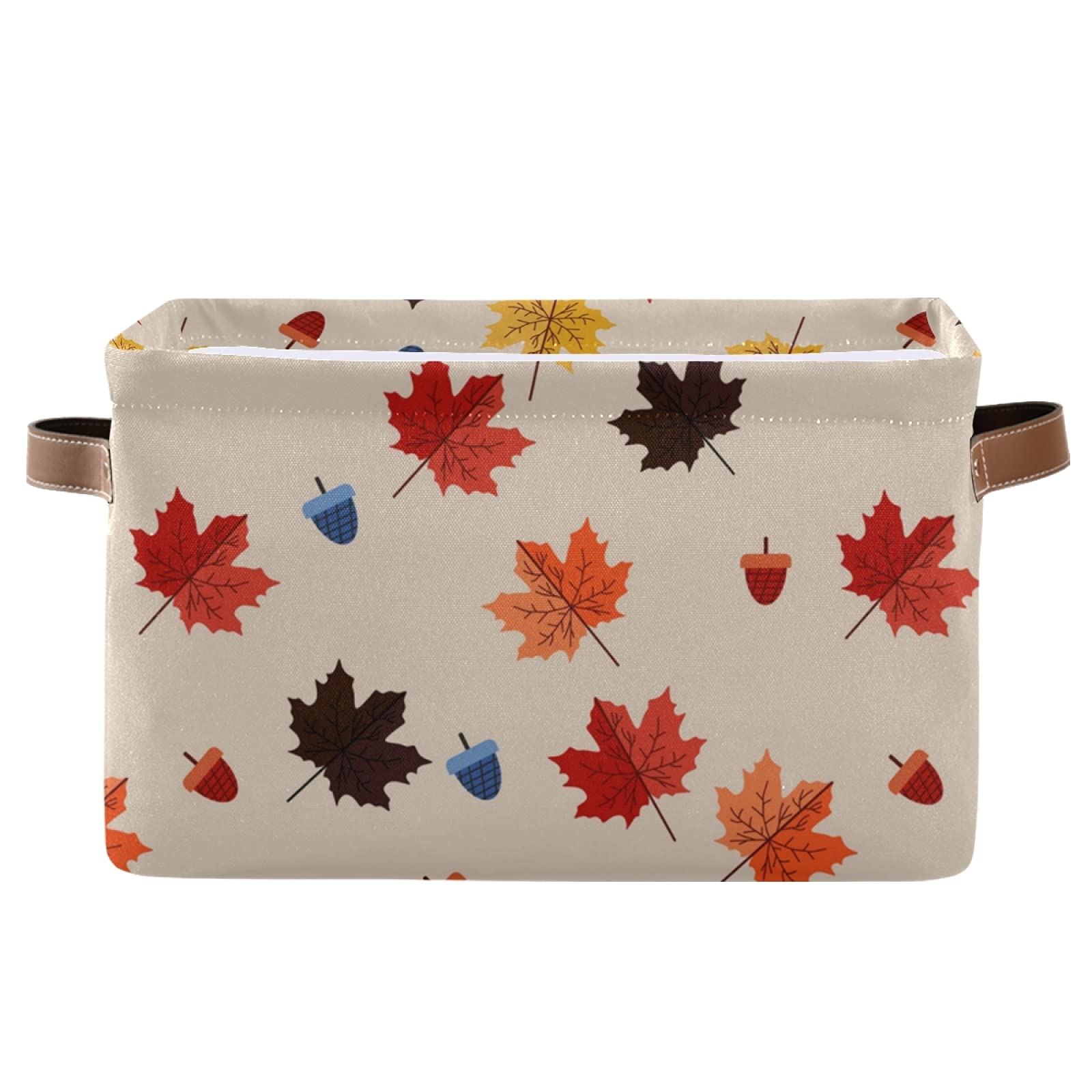 OTVEE Vintage Maple Leaves Pattern Collapsible Storage Basket - Small Canvas Bin for Clothes, Toys & Home Organization | Perfect for Nursery, Closet & Laundry Room