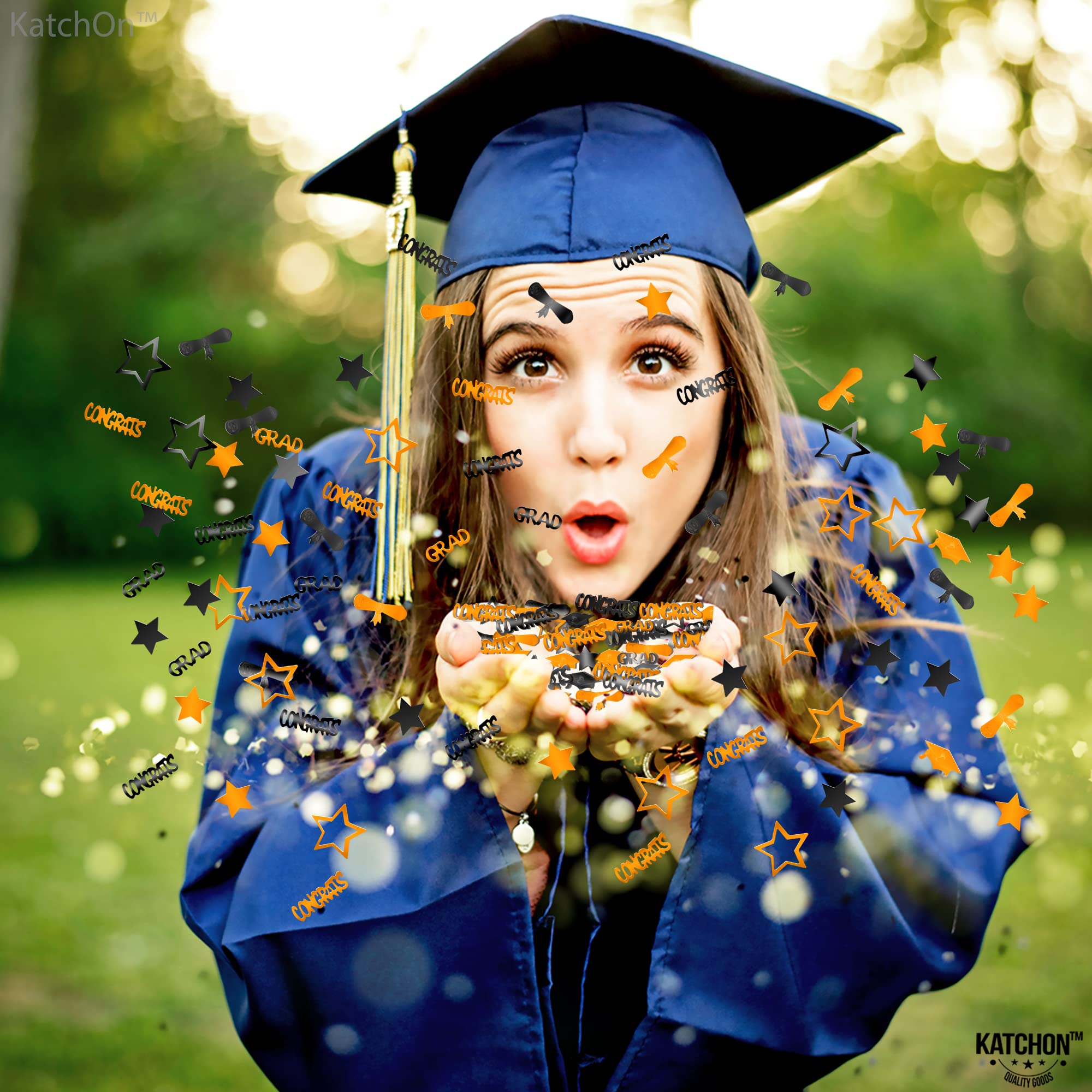 KatchOn 2025 Graduation Confetti - 1000 Pack Orange & Black | Class of 2025 Graduation Party Decorations, Commencement Celebration Supplies for High School & College Graduates