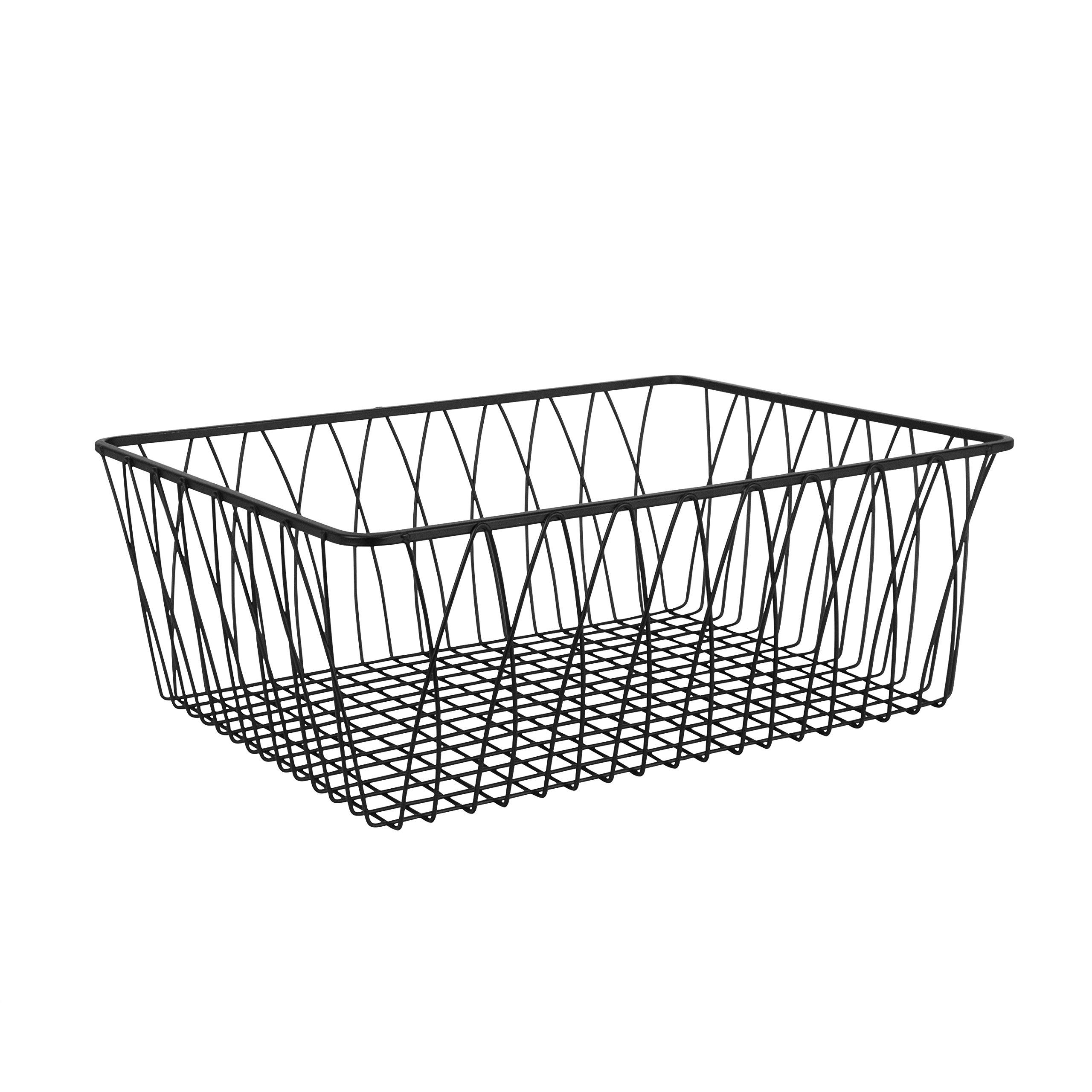 Spectrum Diversified Twist Medium Rectangle Open Design Storage Bin - Durable Steel Construction for Office, Kitchen, Bathroom & Home Organization - Black Multipurpose Basket for Shelves, Cabinets & Countertops
