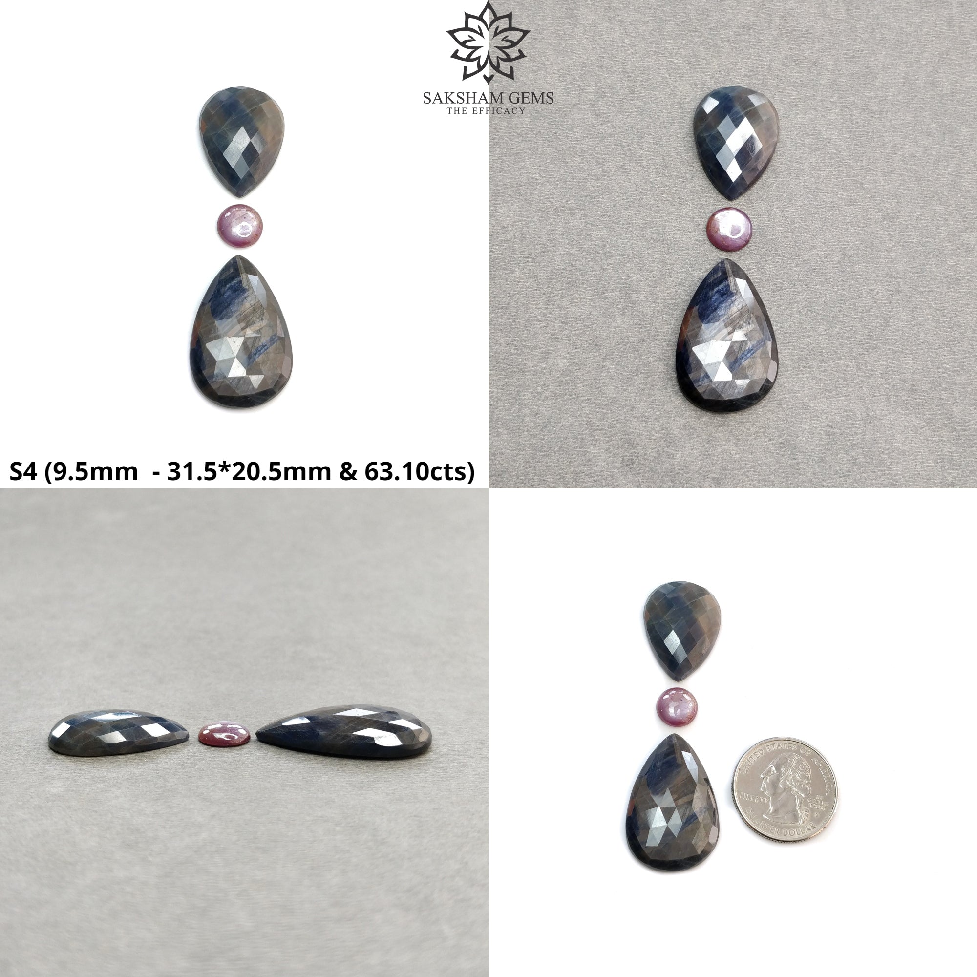 Natural Untreated Unheated Multi-Color & Chocolate Sapphire Gemstone Set - Rose Cut Bi-Color Pear & Round Shape (3pcs) | Perfect for Jewelry Making, Engagement Rings & Unique Gift Ideas