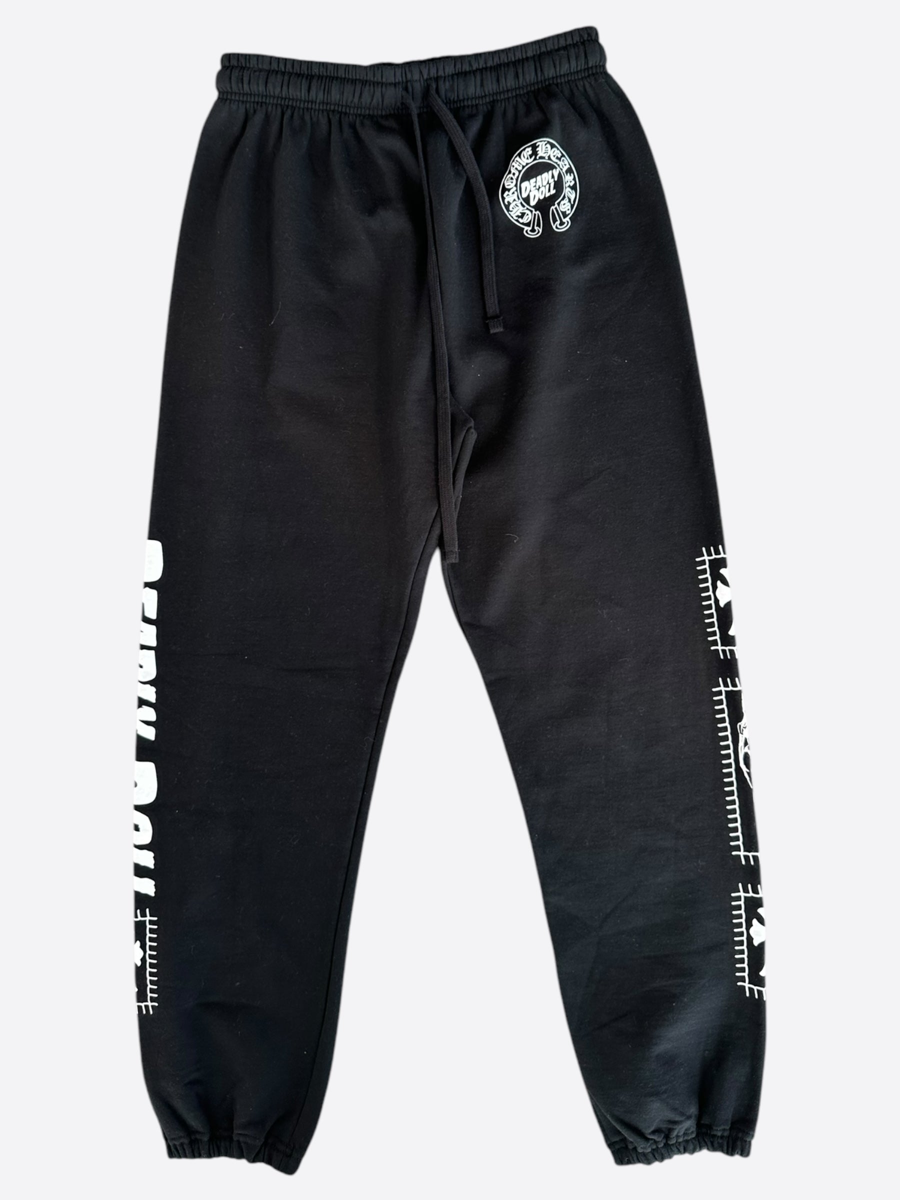 Chrome Hearts Black & White Deadly Doll Sweatpants for Women - Gothic Streetwear Fashion, Luxury Cotton Joggers - Perfect for Casual Outfits, Lounge Wear & Night Out