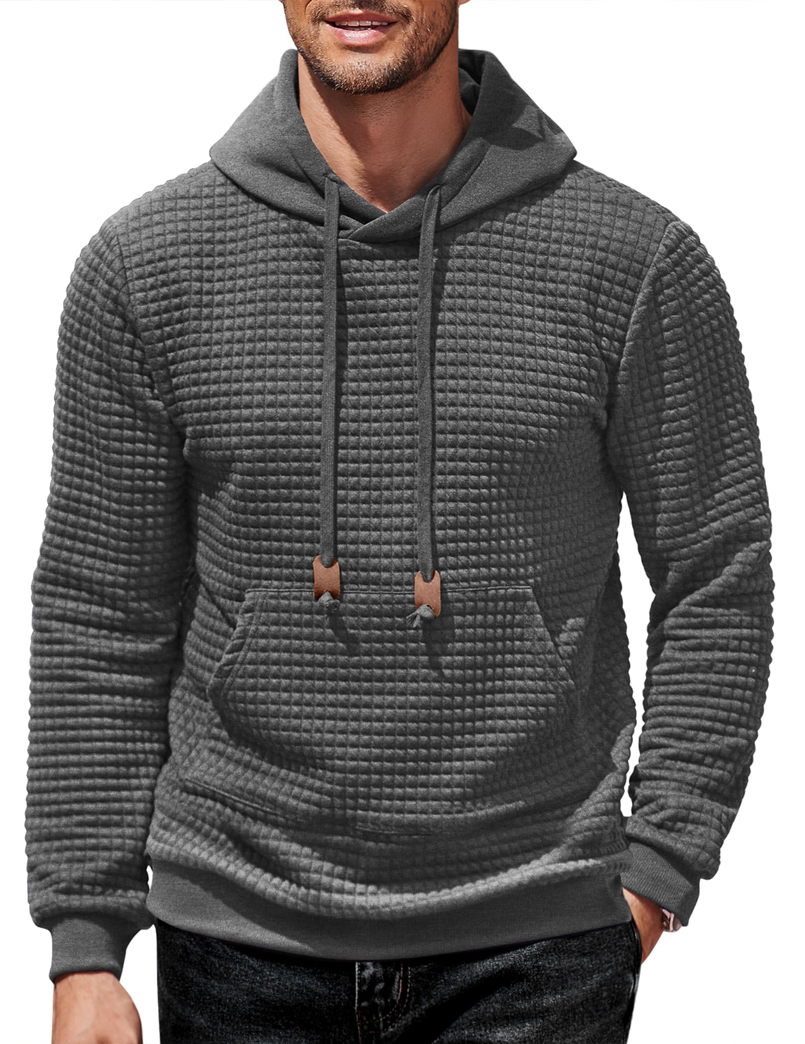COOFANDY Men's Fashion Waffle Knit Pullover Hoodie with Pocket - Long Sleeve Casual Sweatshirt for Streetwear, Lounge & Outdoor Activities