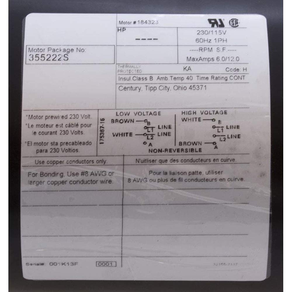 Pentair 355222S Replacement Motor for Waterfall Pool and Spa Pumps - High Performance, Energy Efficient, Easy Installation - Perfect for Backyard Pools, Hot Tubs, and Water Features