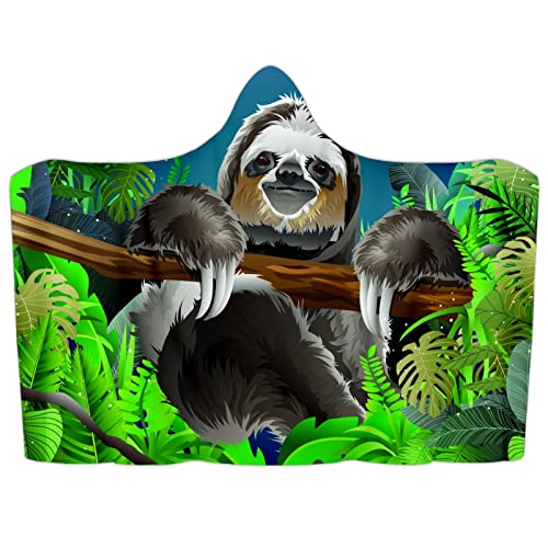 Soft Sloth Wearable Hooded Blanket - Cozy Fleece Plush Poncho for Adults & Kids - 39x51 Inch Oversized Throw for Bed, Sofa, Movie Nights & Camping
