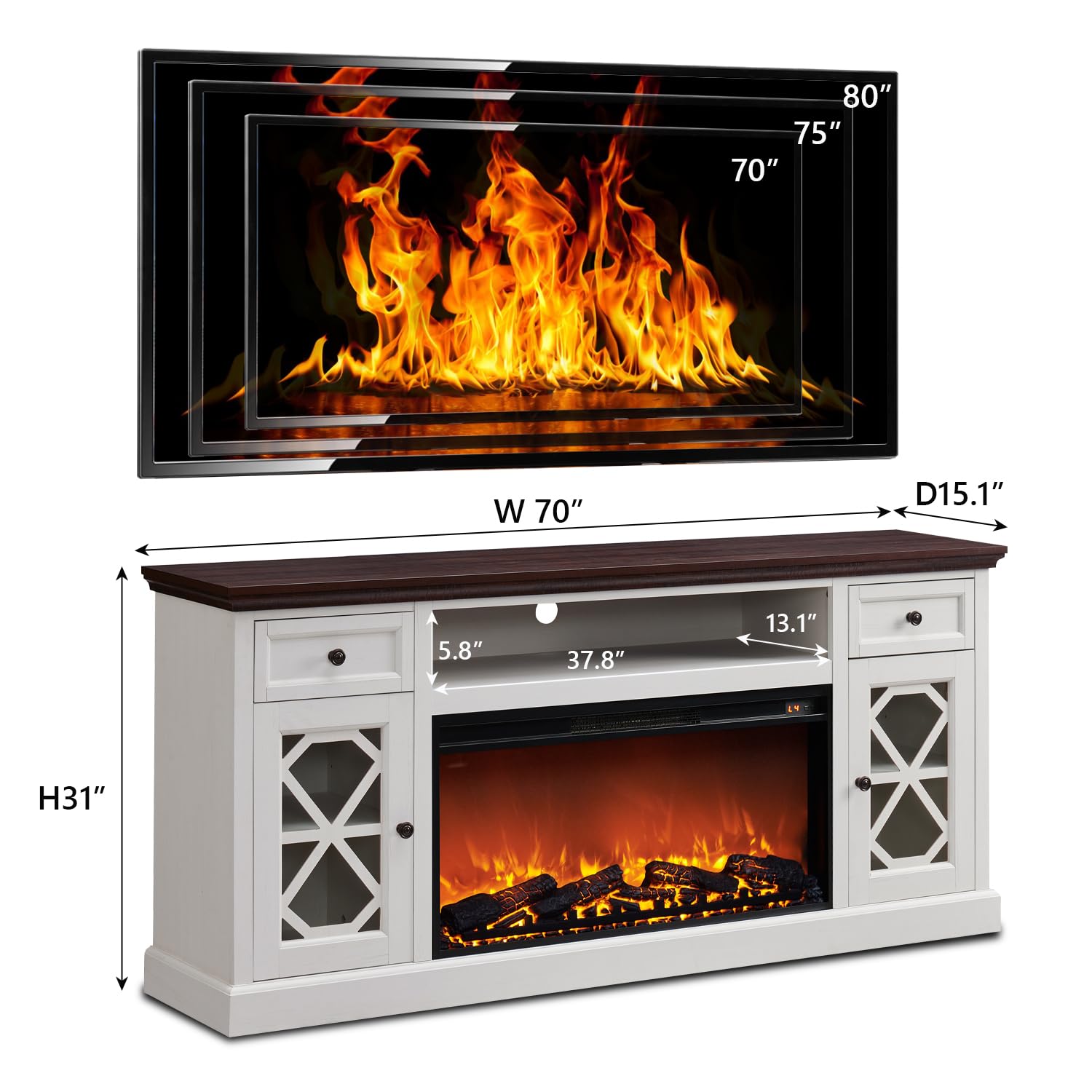 Farmhouse Electric Fireplace TV Stand for 80 Inch TVs - 31