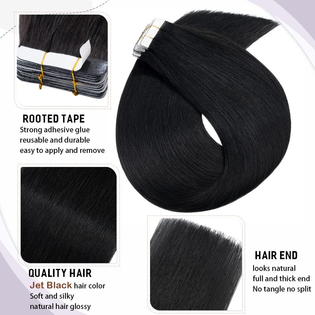 20pcs 30g Rooted Tape-in Human Hair Extensions - Seamless Skin Weft Invisible Double Sided Tape - Silky Straight 12 Inch #01 Jet Black - Real Human Hair Pieces for Natural Look - Perfect for Daily Wear, Parties & Special Occasions