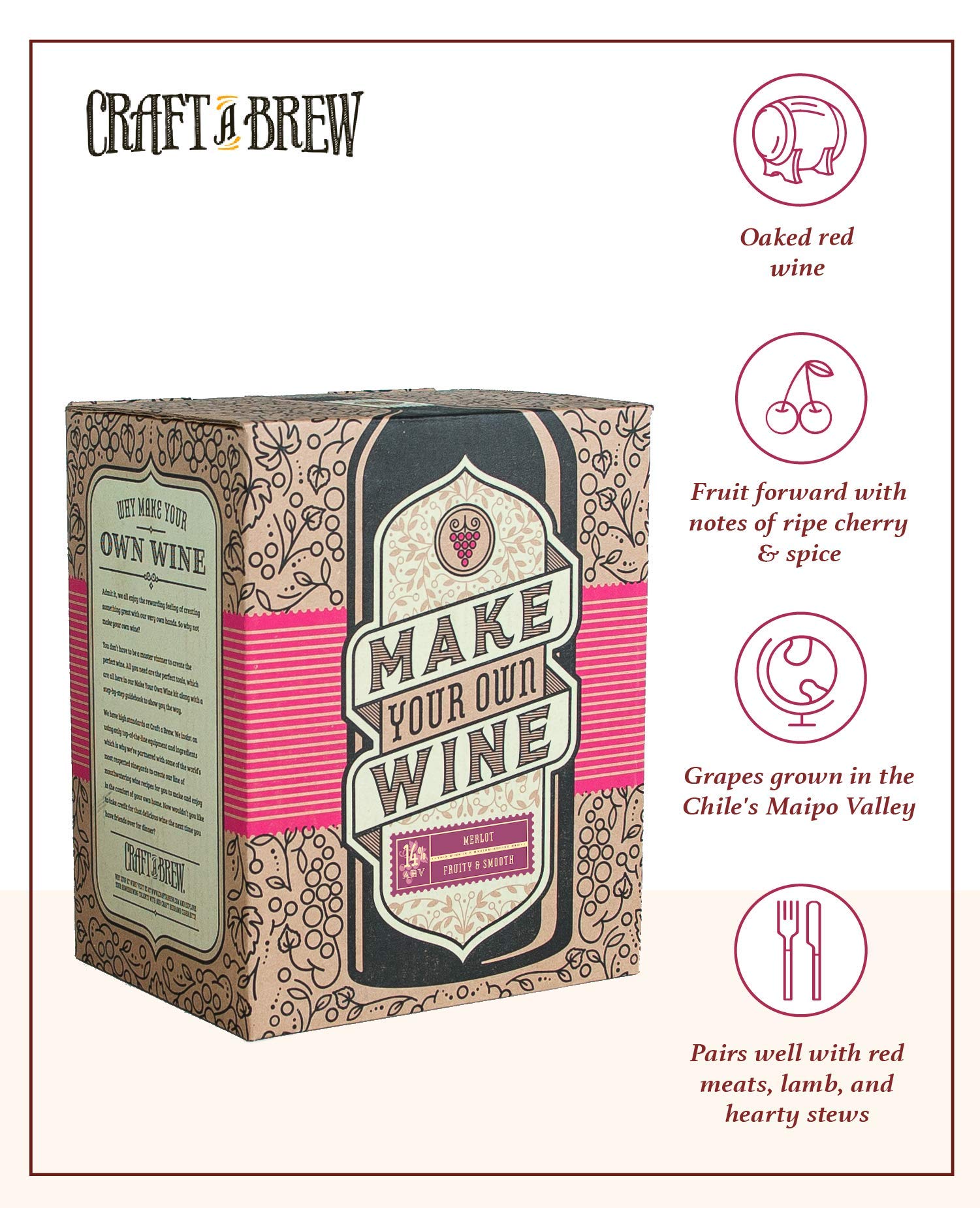 Merlot Wine Making Kit for Beginners – Complete Home Brewing Supplies with Ingredients – Easy DIY Wine Crafting – Perfect for Gifts, Parties & Hobbyists