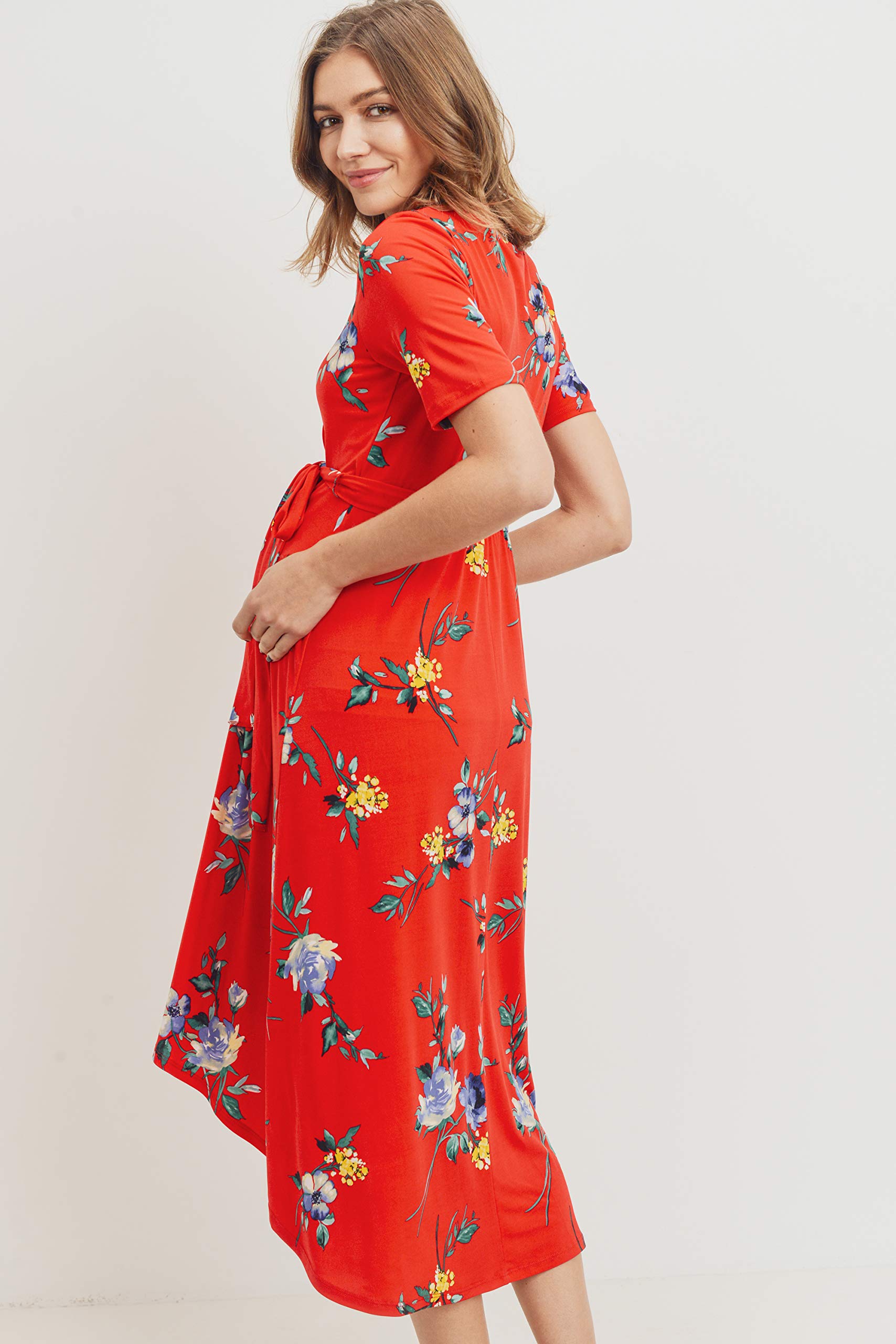 Stylish Women's Maternity Wrap Dress - Mid-Length with Adjustable Waist Belt | Perfect for Pregnancy, Nursing & Special Occasions
