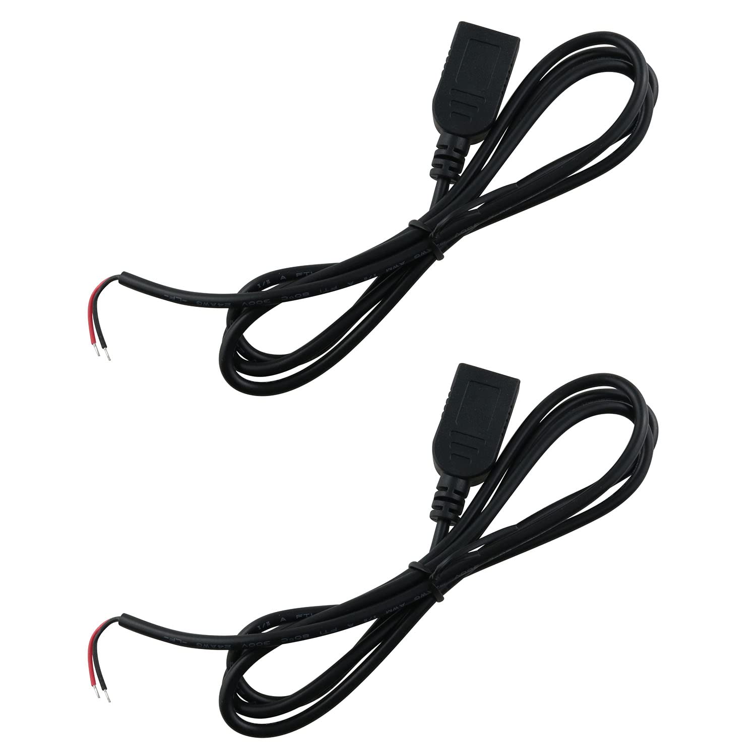 2pcs 24AWG USB 2.0 Pigtail Cable 3.3ft - 5V 5A Power for DIY Electronics