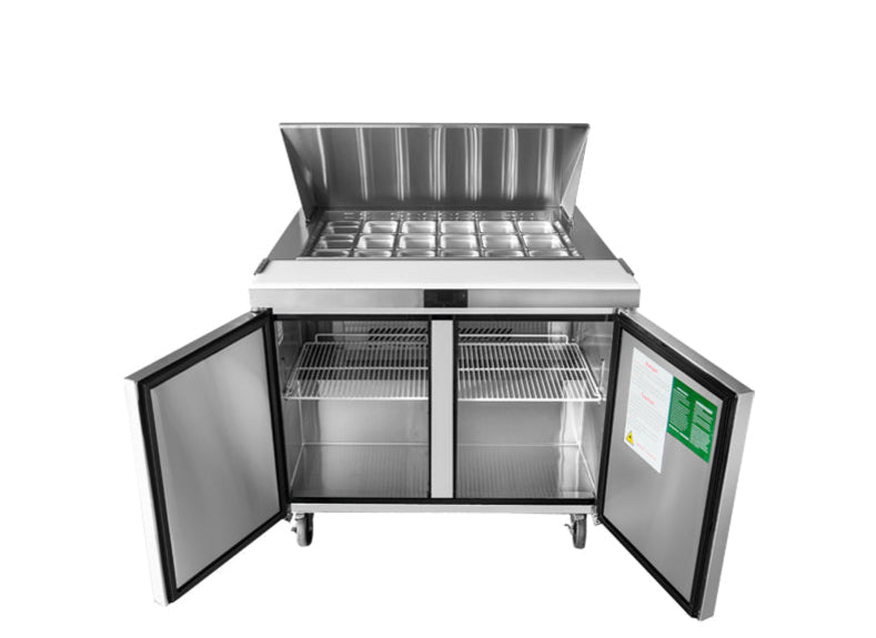 Atosa MSF8306 2-Door Commercial Sandwich Prep Table Refrigerator - 1225mm Stainless Steel Worktop Fridge for Deli, Restaurant & Catering Use