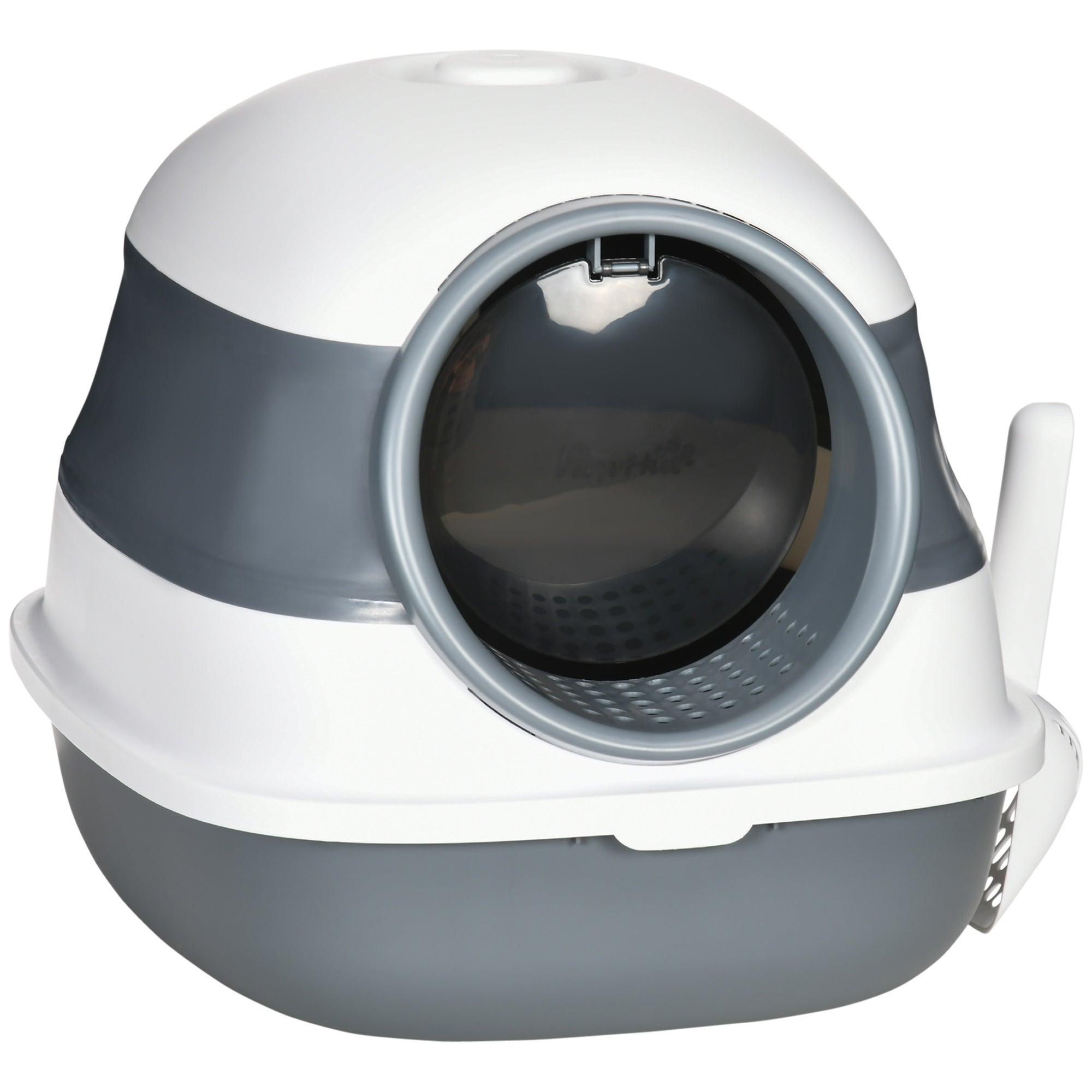 Premium Covered Cat Litter Box with Lid - High Sides & Built-in Air Freshener - Large Dual Entry Foldable Design - Easy to Clean in White & Gray - Perfect for Small Spaces & Odor Control at Home
