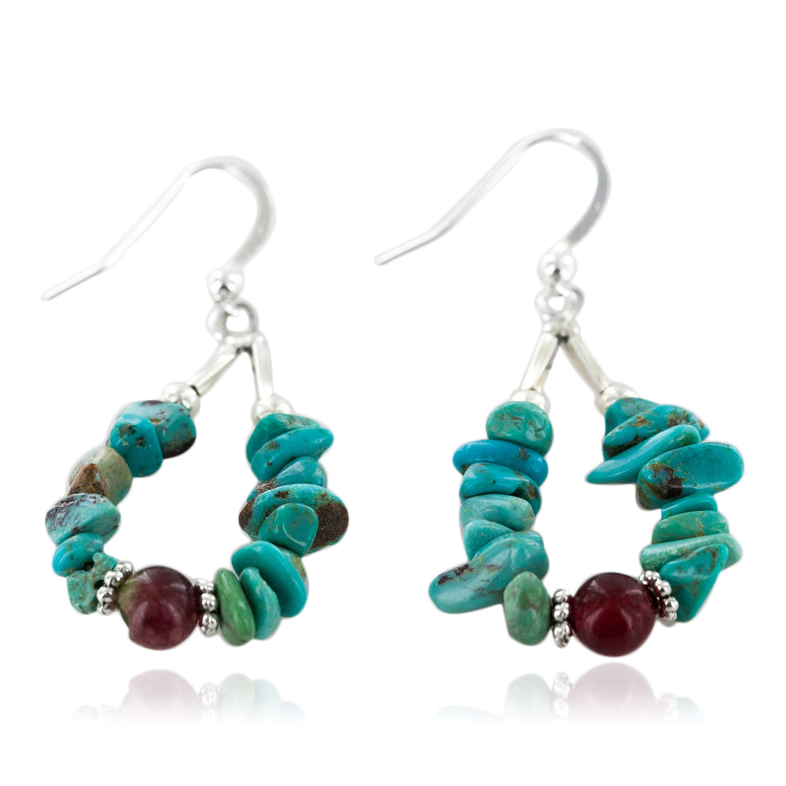 Authentic Navajo Sterling Silver Earrings with Turquoise & Red Quartz - Handmade by Loma Siiva - $80 Tag Certified - Perfect for Native American Jewelry Collectors & Boho Fashion Lovers