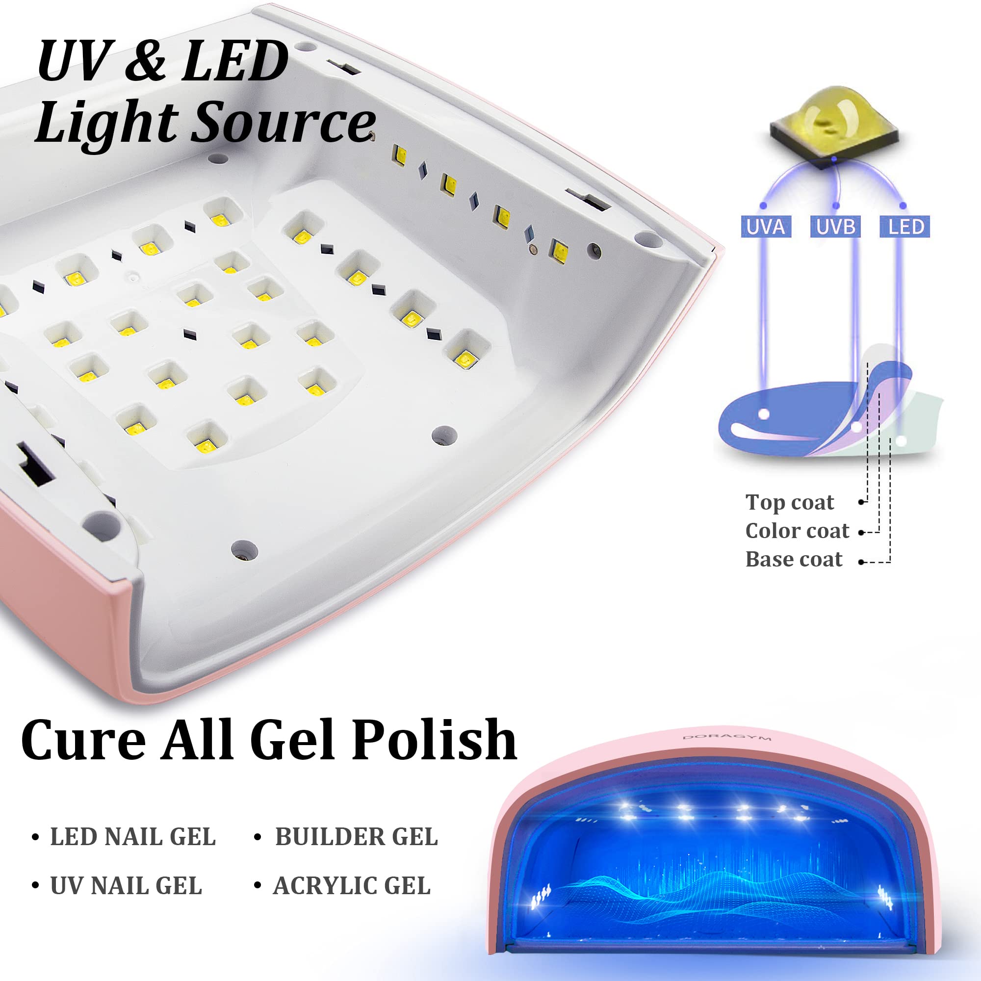 **66W Rechargeable UV LED Nail Lamp - Professional Cordless Gel Polish Dryer for Salon & Home Use, Portable Pink Nail Light for Manicures & Pedicures | Perfect for Travel & DIY Nail Art**