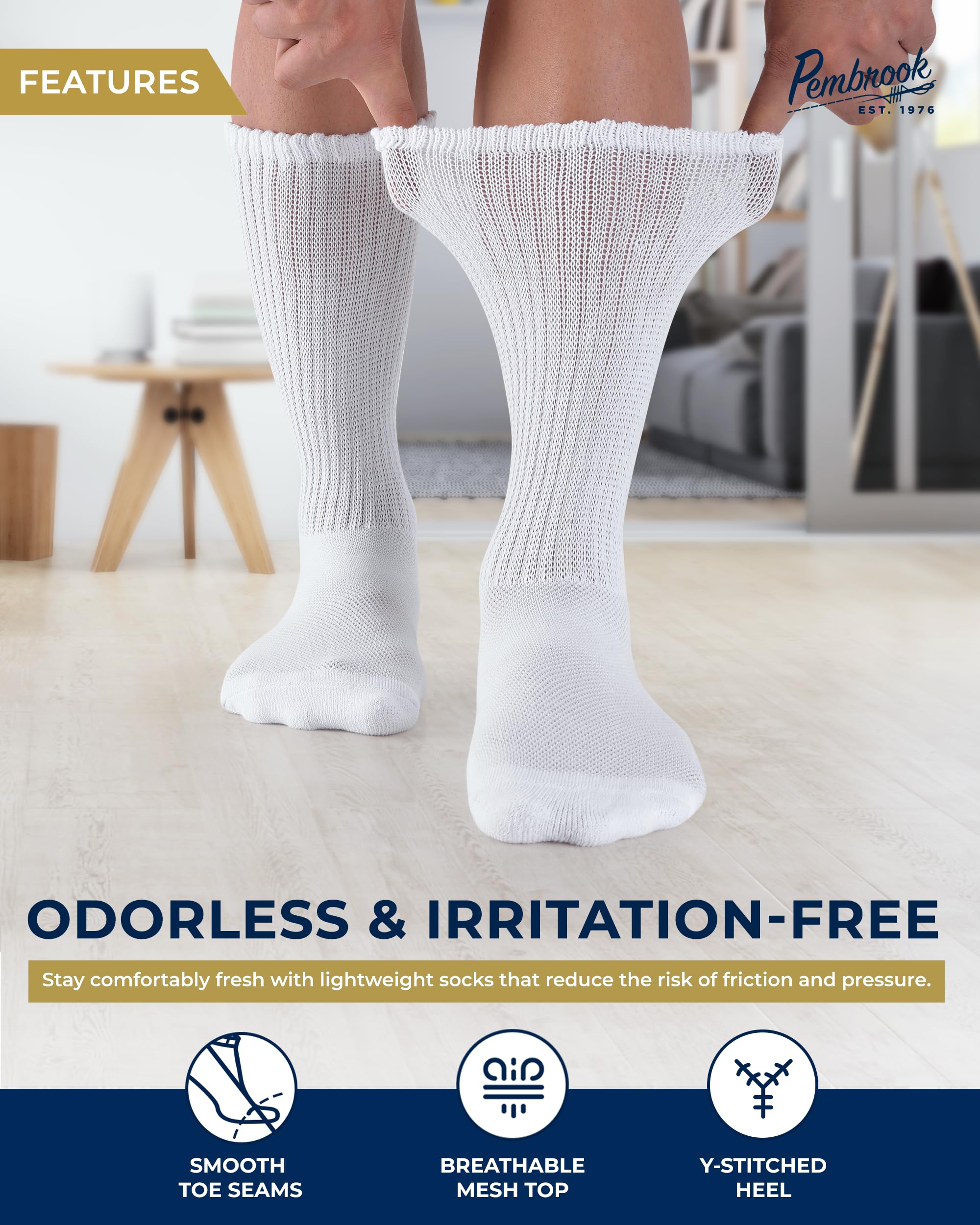 Pembrook Diabetic Socks for Men & Women - Non-Binding Circulation Socks for Neuropathy Relief - Comfortable & Breathable Diabetic Foot Care Socks for Daily Wear, Work & Travel