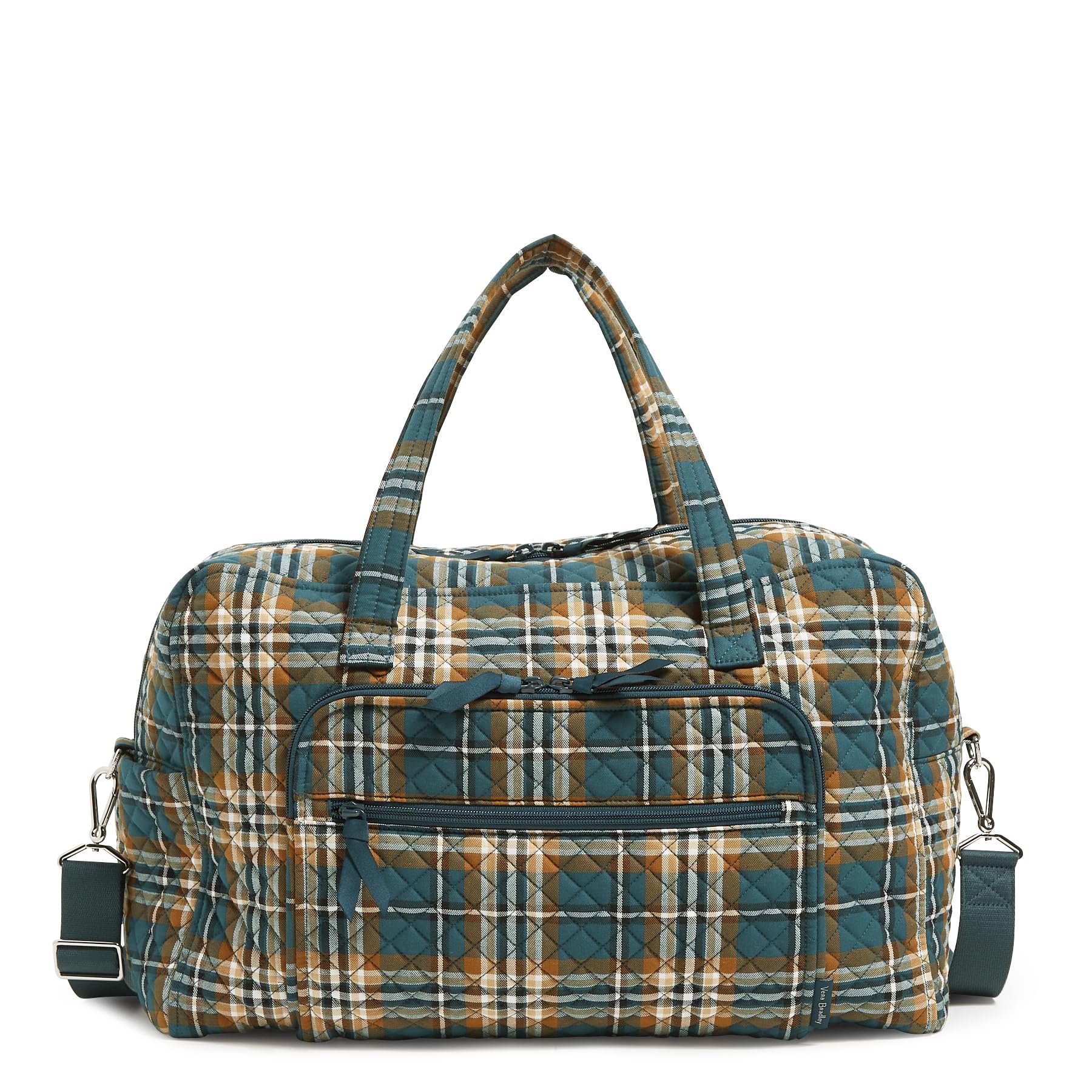 Vera Bradley Women's Cotton Weekender Travel Bag - Orchard Plaid - Spacious Overnight & Weekend Getaway Tote - Perfect for Travel, Gym, Beach & Carry-On