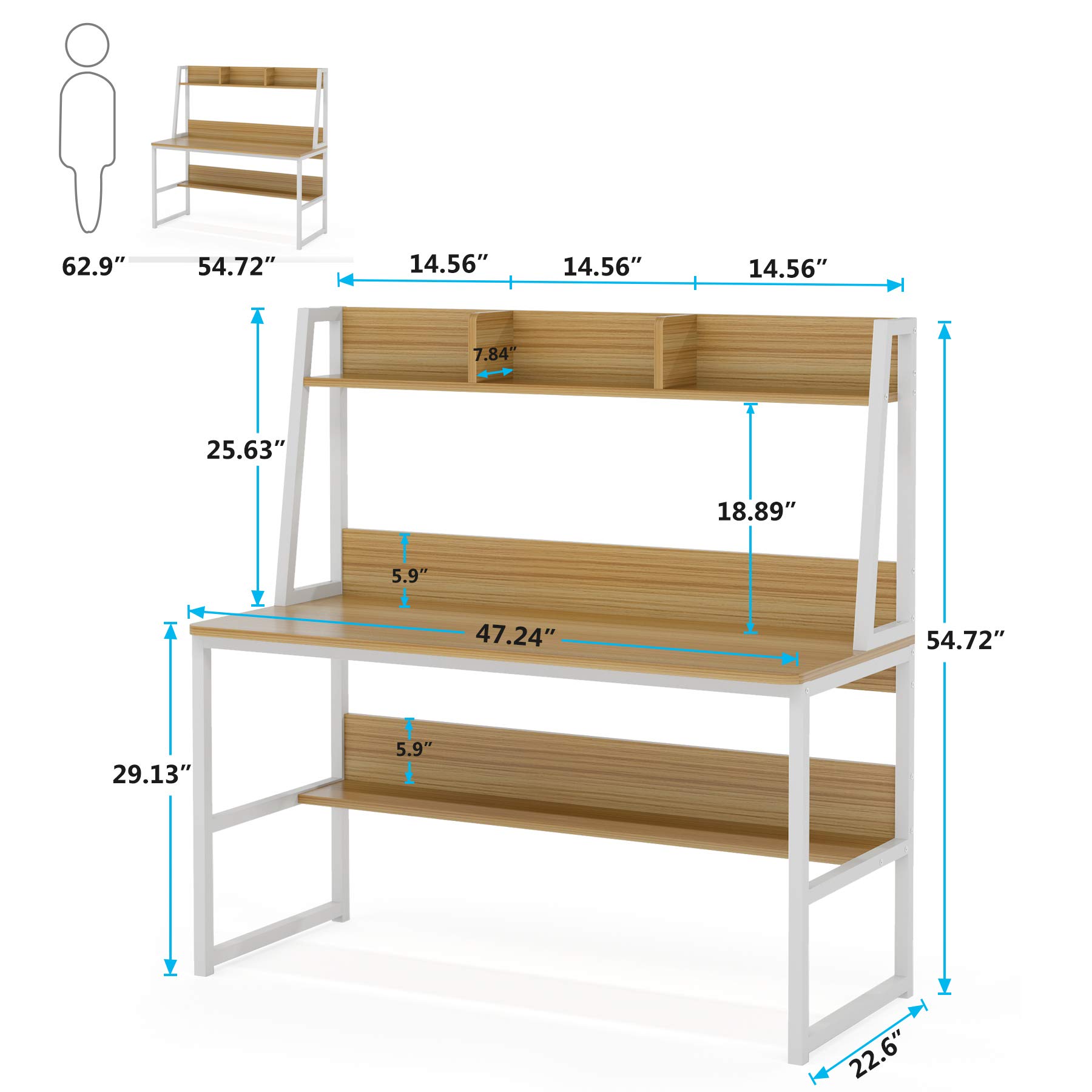 Tribesigns 47 Inch Modern Computer Desk with Hutch and Bookshelf - Light Walnut Home Office Desk for Study, Writing & Work | Perfect for Small Spaces, Remote Work & Student Dorm Rooms