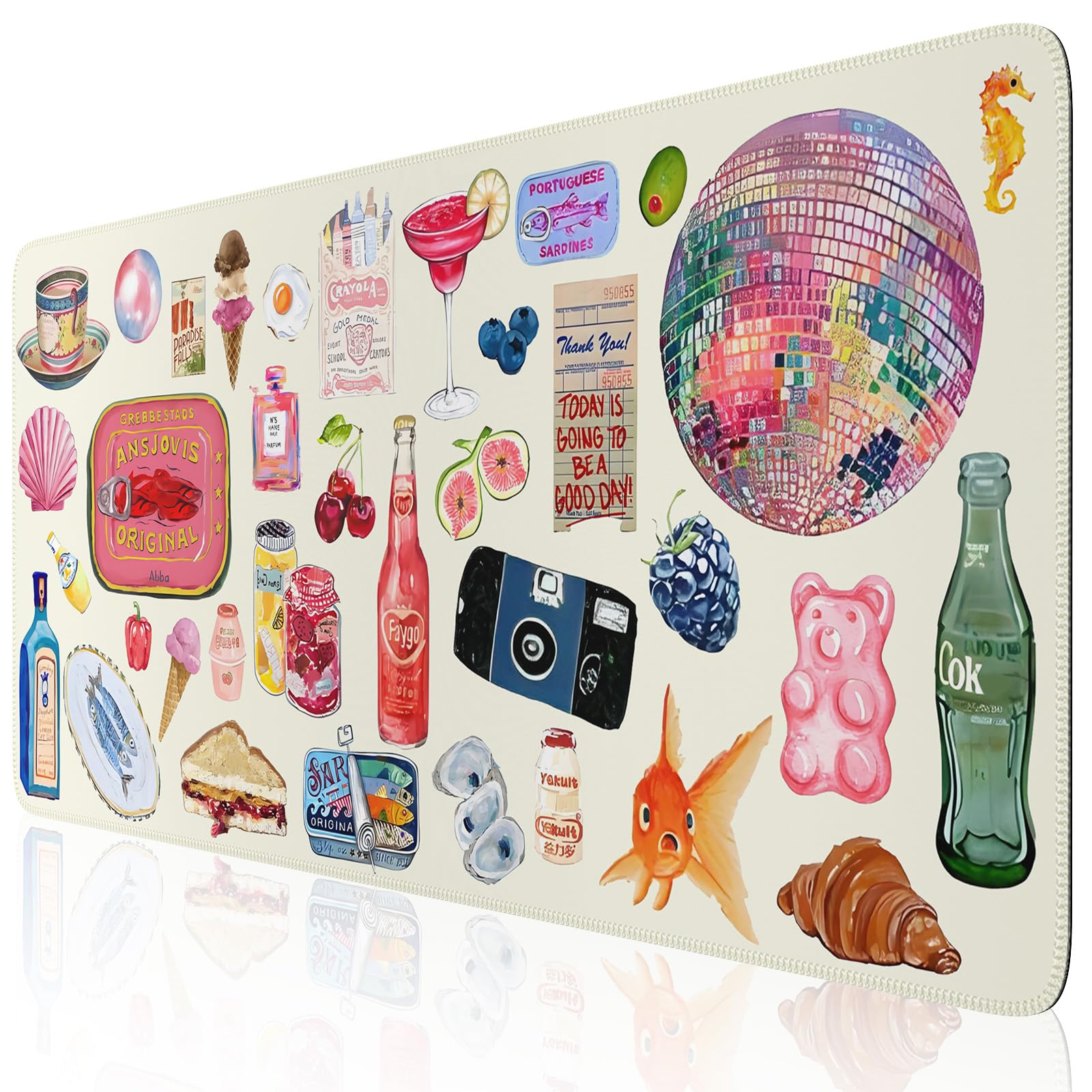 iCasso Large Watercolor Stickers Desk Mat - XXL Non-Slip Mouse Pad with Stitched Edges for Keyboard & Computer Workstation - Perfect for Office, Gaming & Home Office Setup