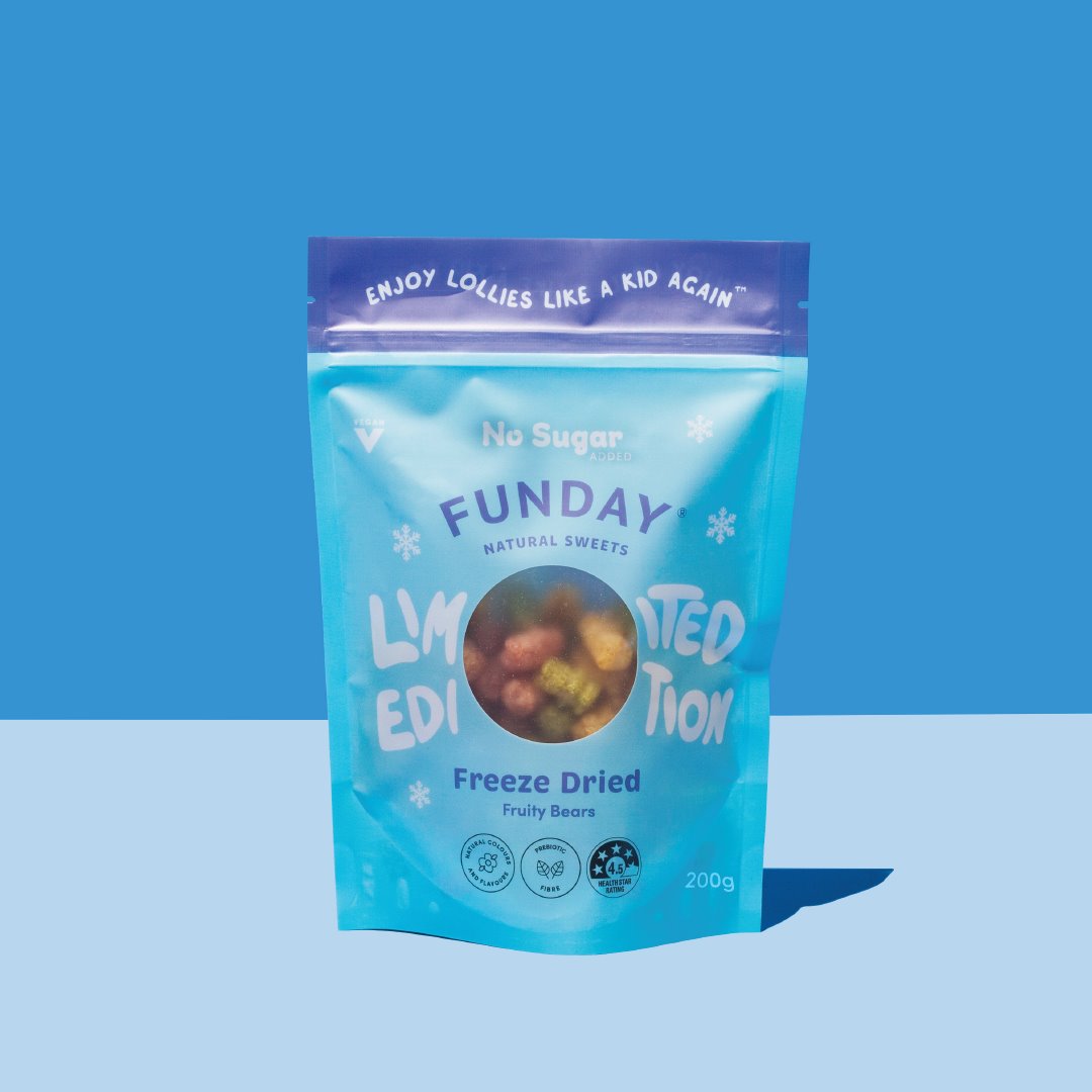 Funday Freeze Dried Fruity Vegan Gummy Bears - Healthy Snacks for Kids, Adults & Vegan Diet - Perfect for Lunchboxes, Hiking & On-the-Go Snacking