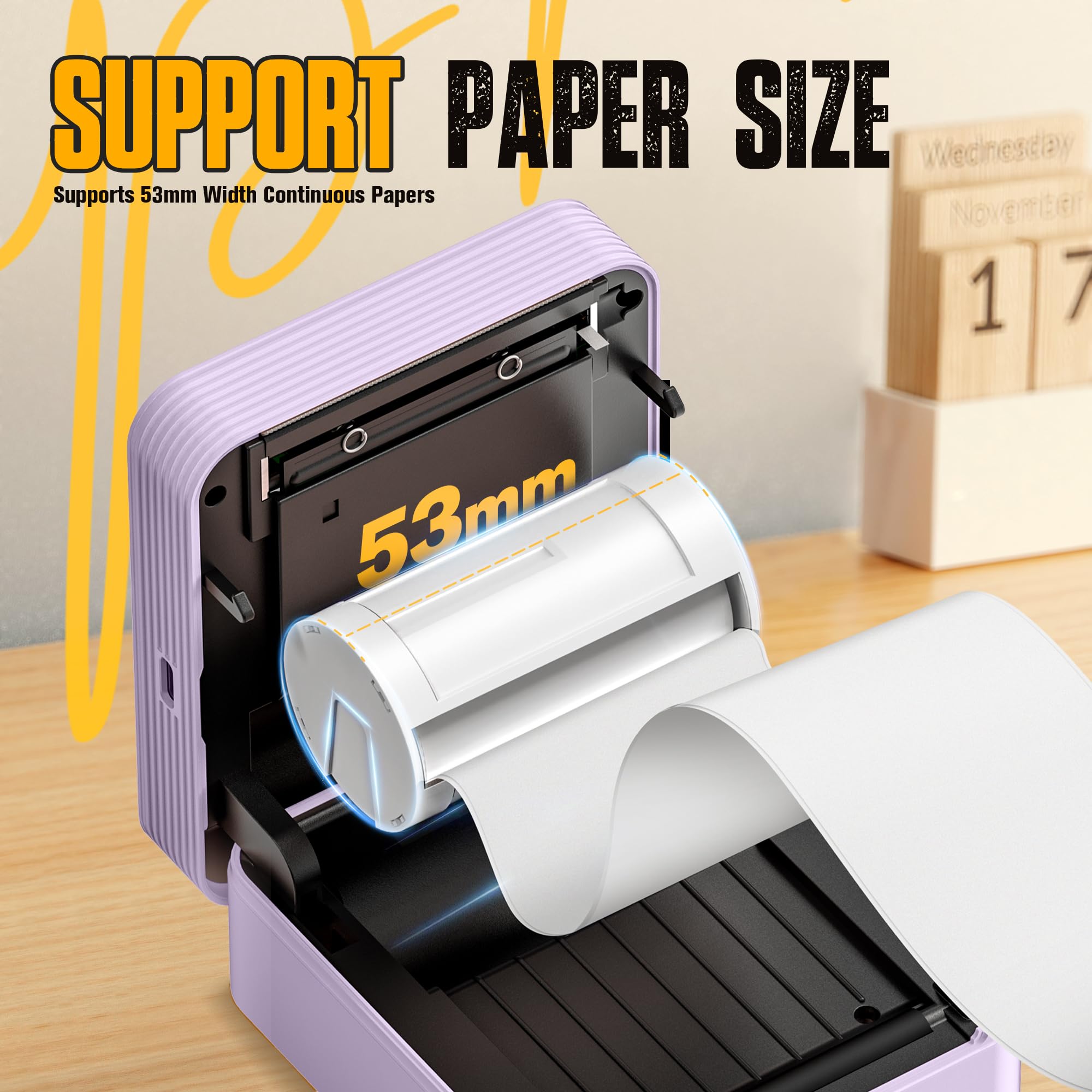 Nelko PM230 Print Pod Mini Bluetooth Sticker Printer - Portable Label Maker with 3 Rolls Paper & Multiple Templates for Phone, Tablet (Purple, 1 Pack) - Perfect for DIY Crafts, Scrapbooking & Home Organization