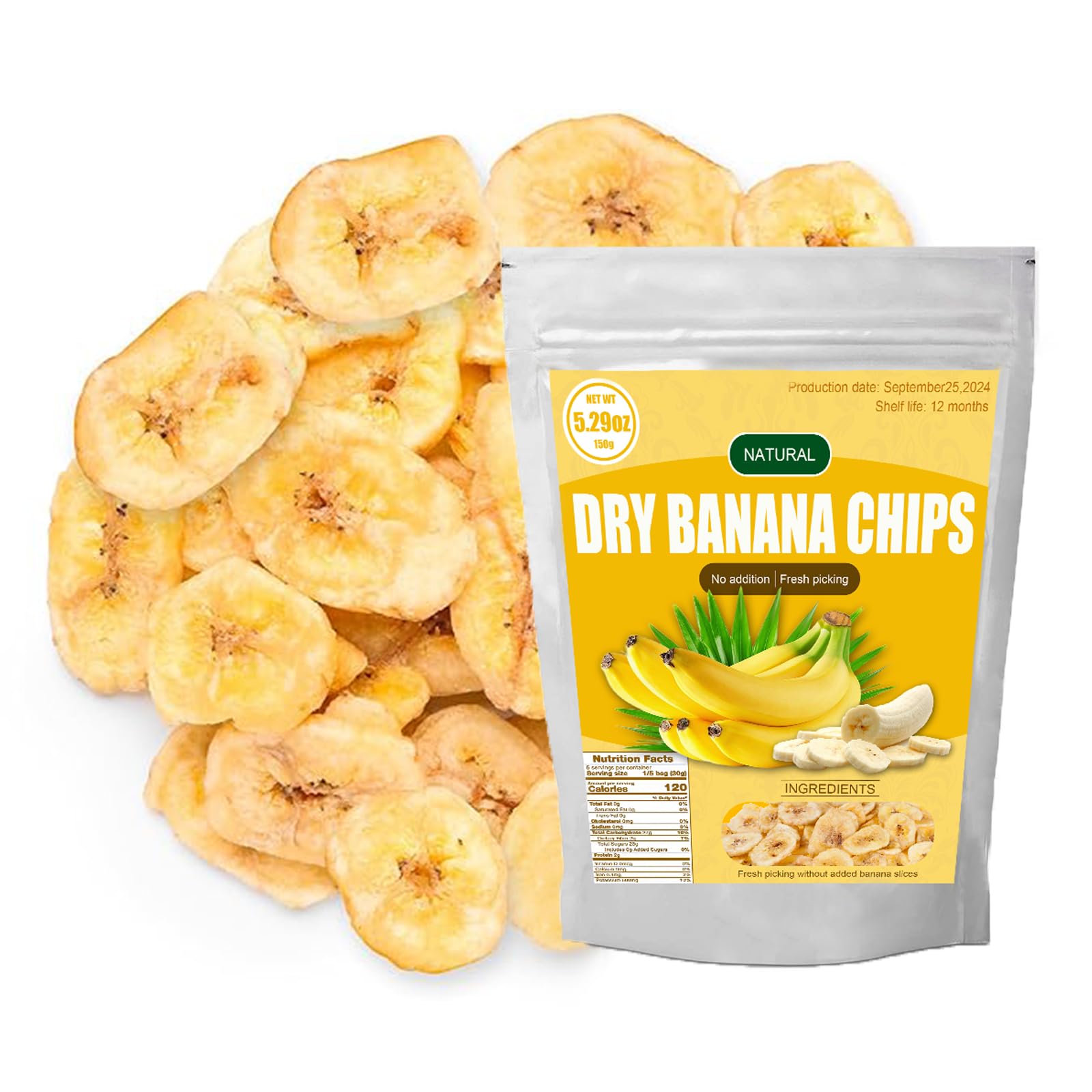 Premium Freeze Dried Banana Chips 5.29oz (150g) - All Natural, Gluten Free, Vegan Snacks - No Sugar Added, Healthy Dehydrated Fruit Alternative to Candy - Perfect for Lunchboxes, Hiking & On-the-Go Snacking