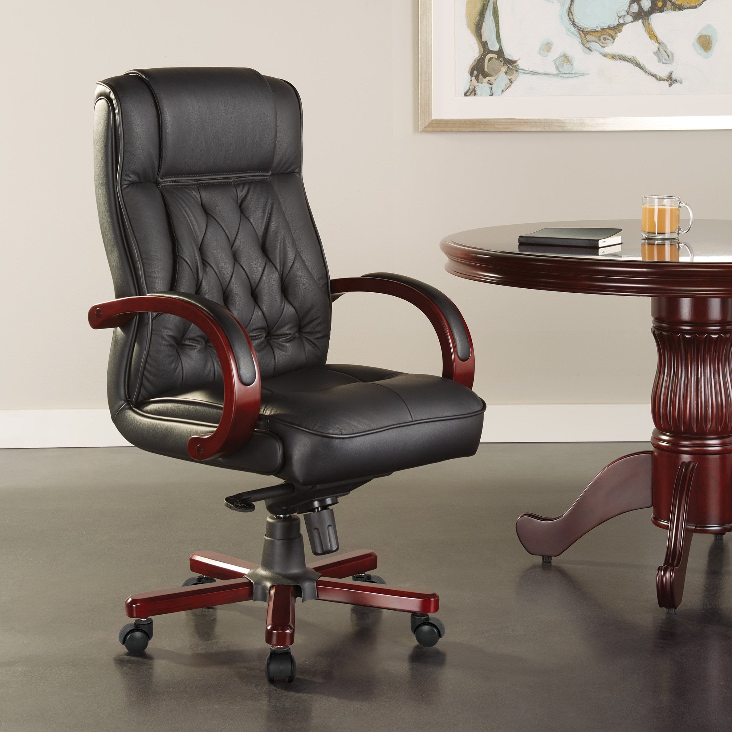 Premium Office Star Genuine Leather Executive Chair with Royal Cherry Finish - Ergonomic High Back Swivel Chair for Home Office & Corporate Workspaces [TWN300L] - Perfect for CEOs, Managers & Professionals Seeking Comfort & Style