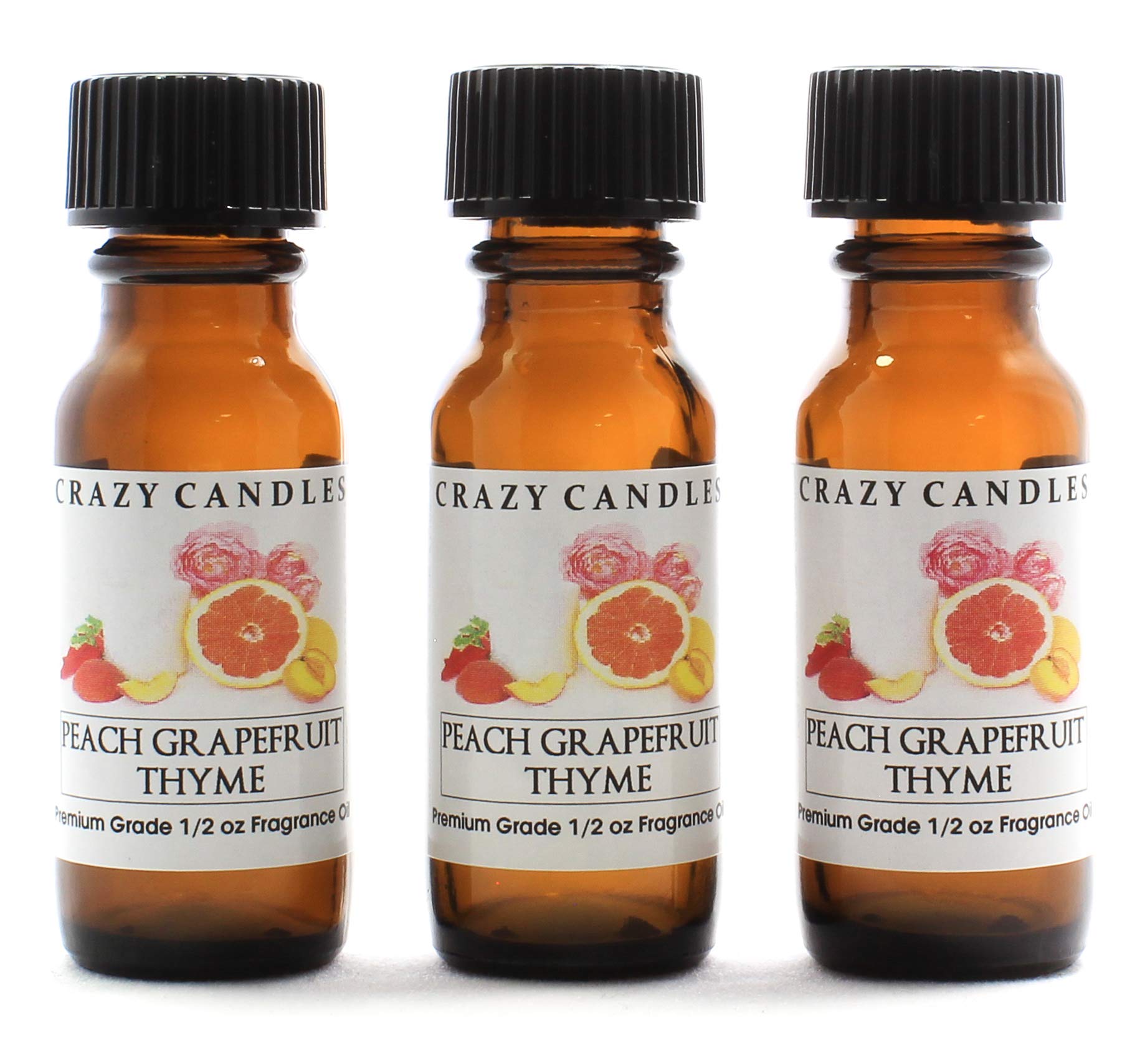 Premium Peach Grapefruit Thyme Scented Oil - 3 Pack (15ml Each) - Aromatherapy, Candle Making, Diffuser & Massage Oil for Home Spa & Relaxation