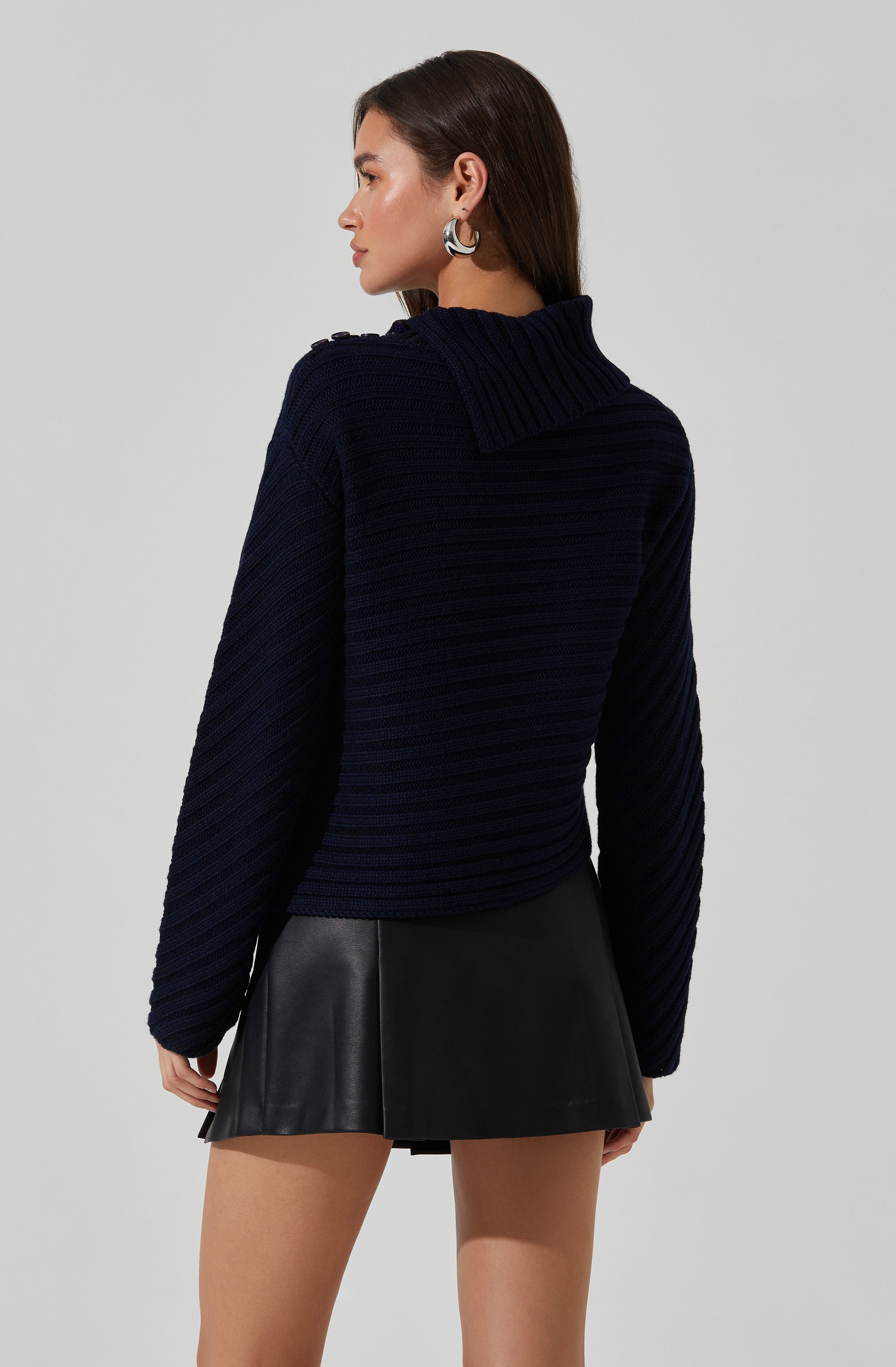 Melita Folded Collar Ribbed Sweater for Women - Soft Knit Pullover Top for Fall & Winter - Casual Office Wear & Date Night Outfits