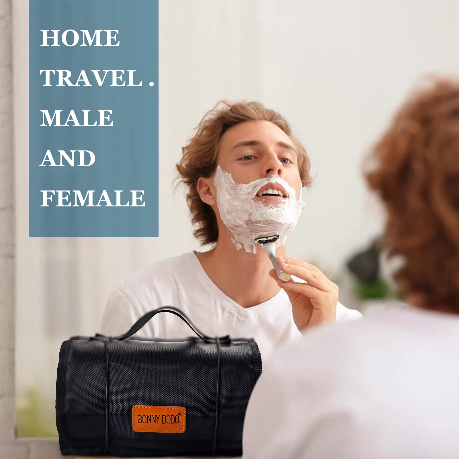 BONNY DODO Hanging Travel Toiletry Bag - Large Roll-Up Makeup Organizer with 3 Detachable Transparent Mesh Cosmetic Bags for Women & Men (Black) - Perfect for Vacation, Gym, Camping & Business Trips