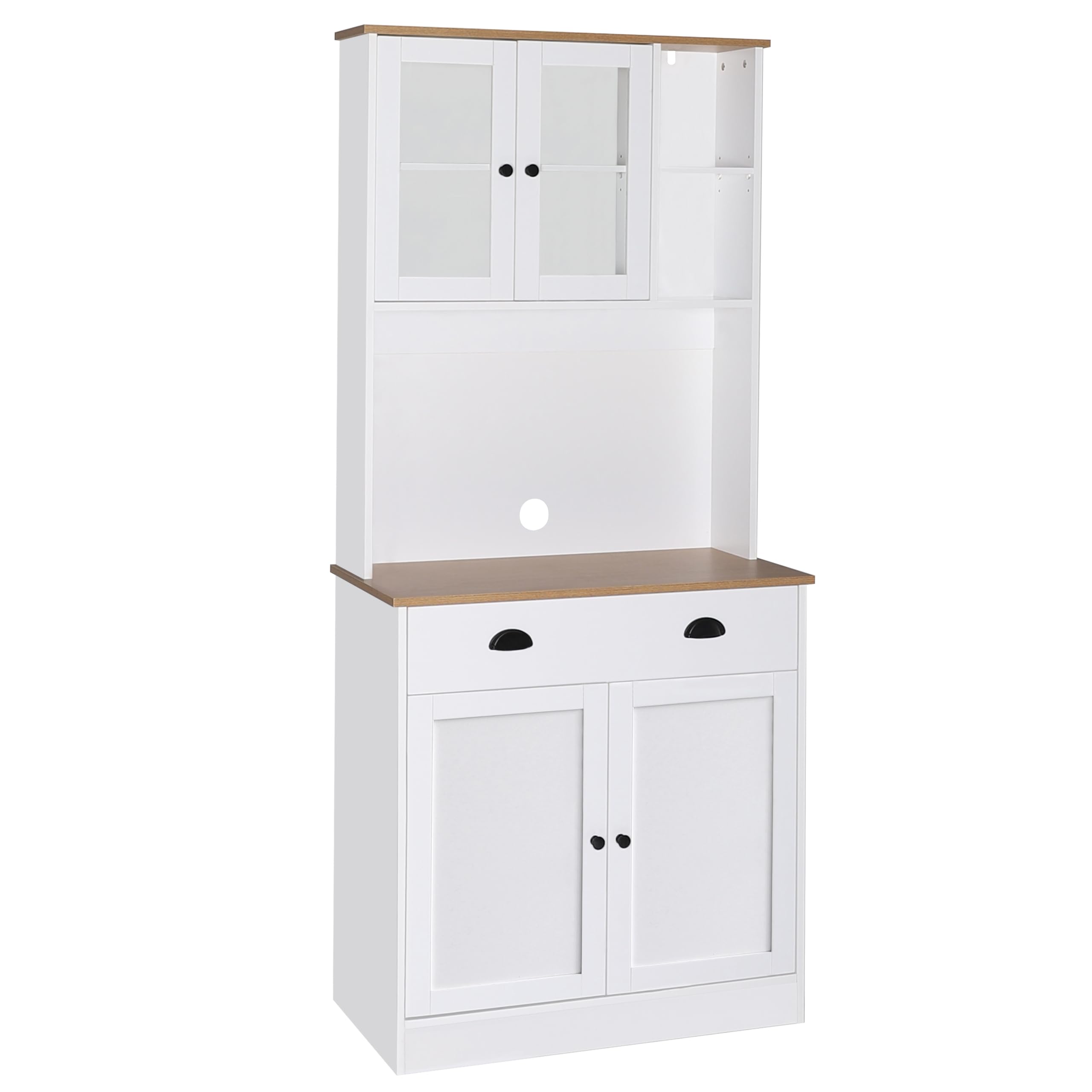 VEIKOU 72 Inch White Kitchen Pantry Cabinet with Microwave Shelf - Freestanding Storage Cabinet with Glass Doors, Adjustable Shelves & Upgraded Metal Hinges - Perfect for Small Kitchen Organization & Dining Room Storage