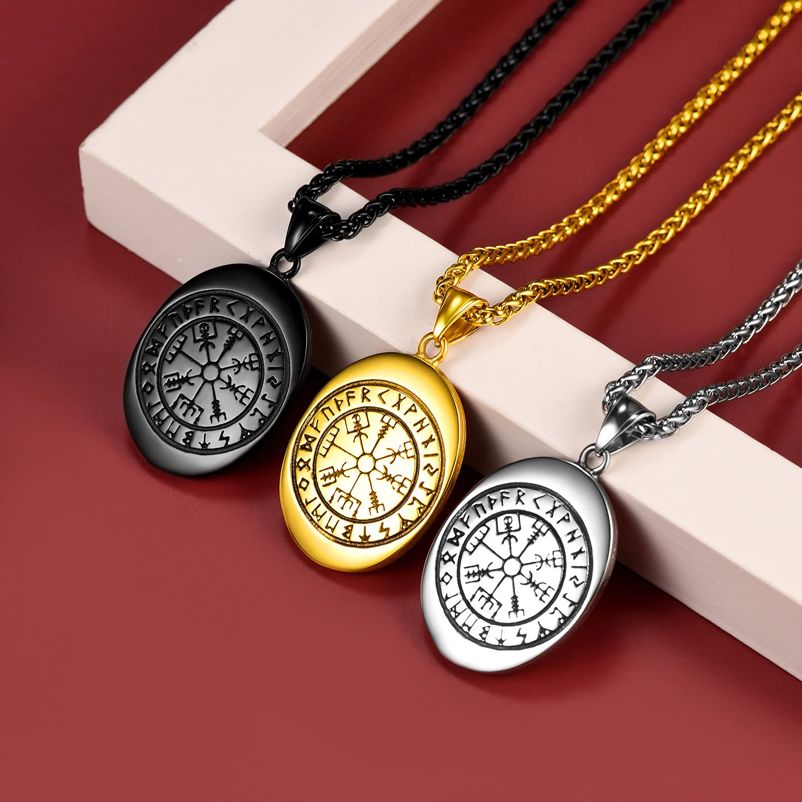 FaithHeart Norse Viking Wolf Pendant Necklace for Men & Women - Stainless Steel/18K Gold Plated Nordic Jewelry with Gift Box - Perfect for Viking Lovers, Cosplay & Medieval Reenactment
