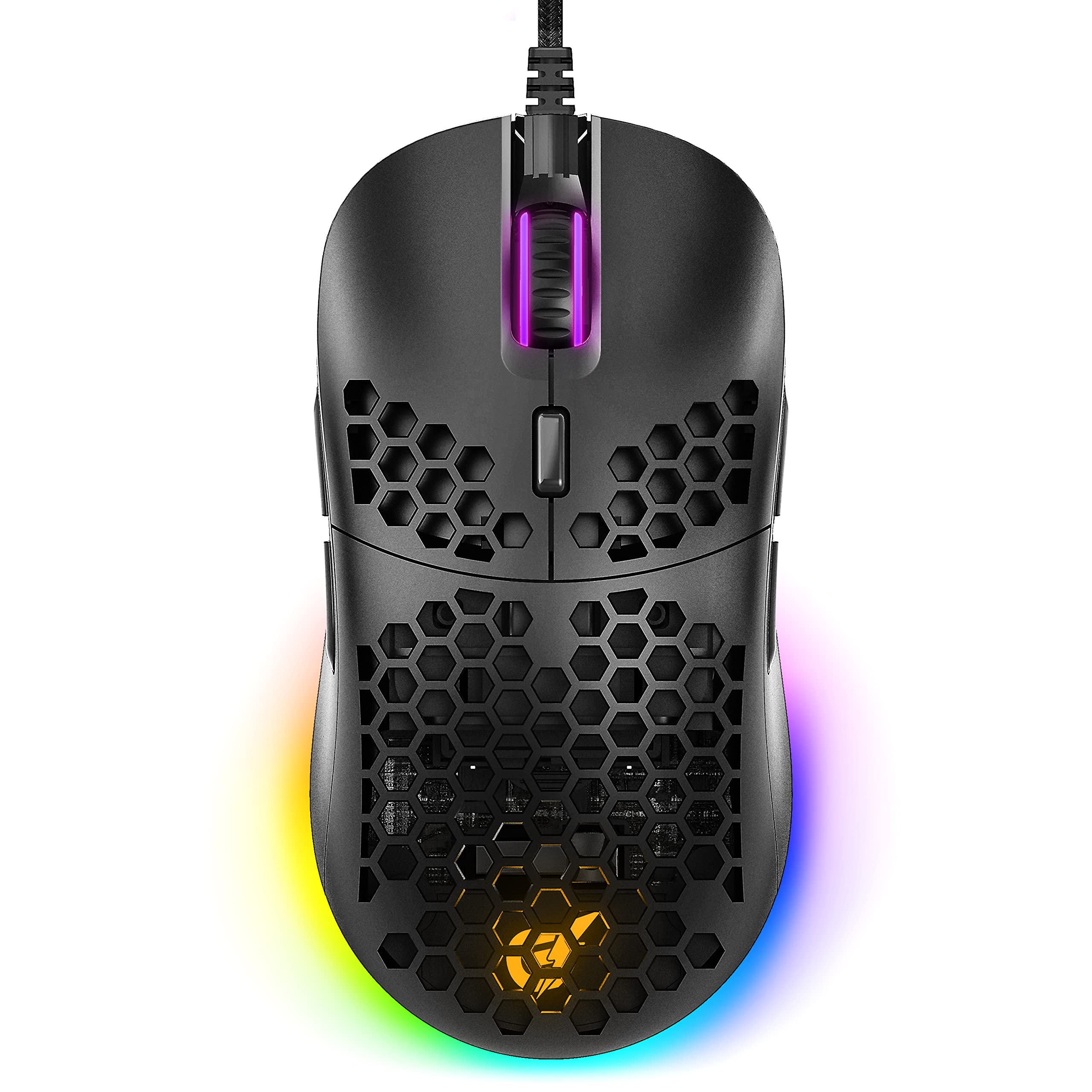 GUNMJO RGB Honeycomb Wired Gaming Mouse - 9 Programmable Buttons, 10,000 DPI, Lightweight Ergonomic Design for PC Gamers - Perfect for FPS, MOBA & Esports (Black)